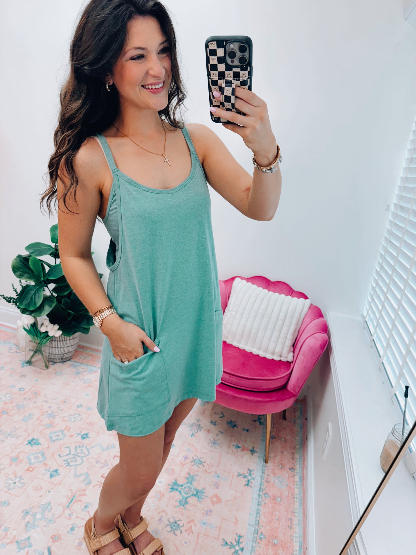 Emmie Pocket Tennis Dress Romper - Heather Green