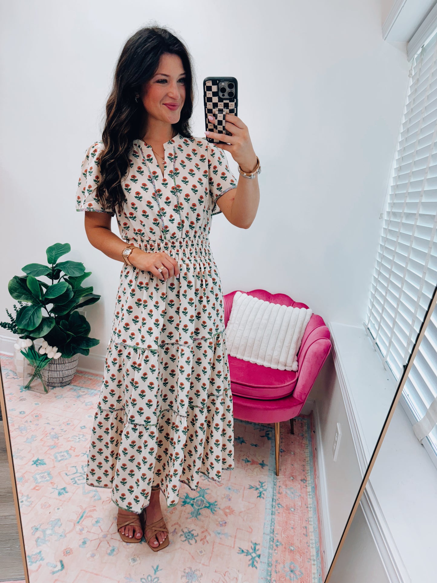 Vintage Floral Smocked Maxi Dress