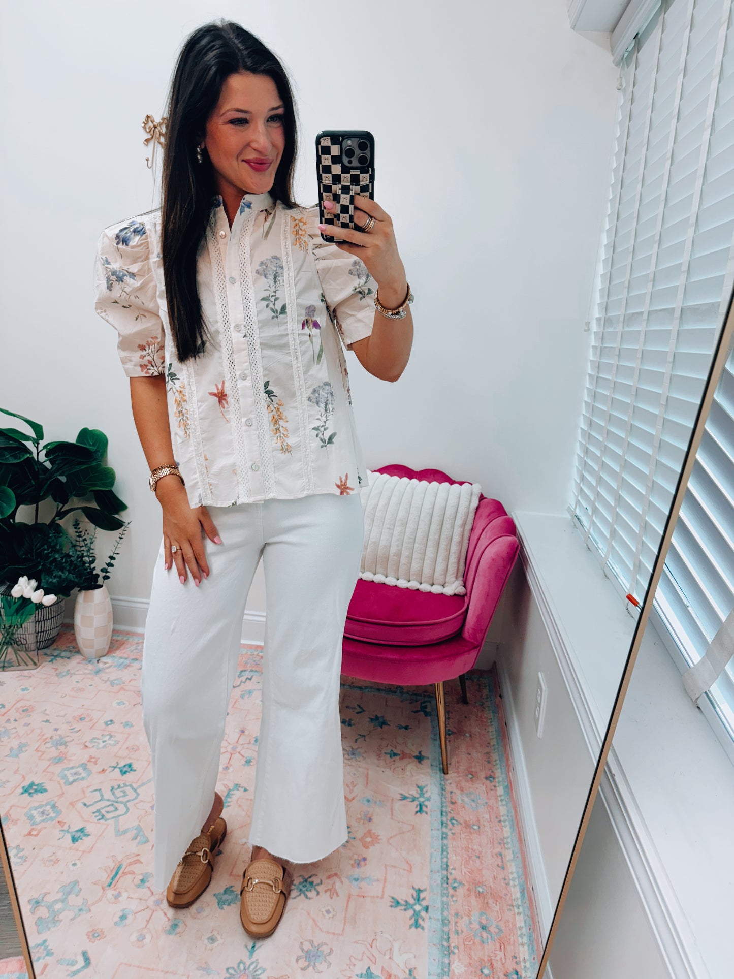 Vintage Floral Mix Lace Button Top