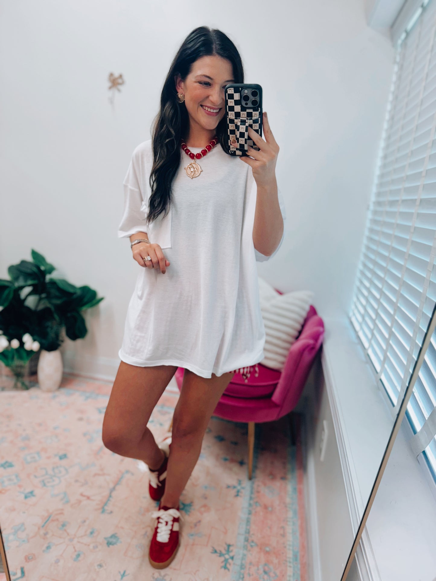 Heather White Oversized Pocket Tee