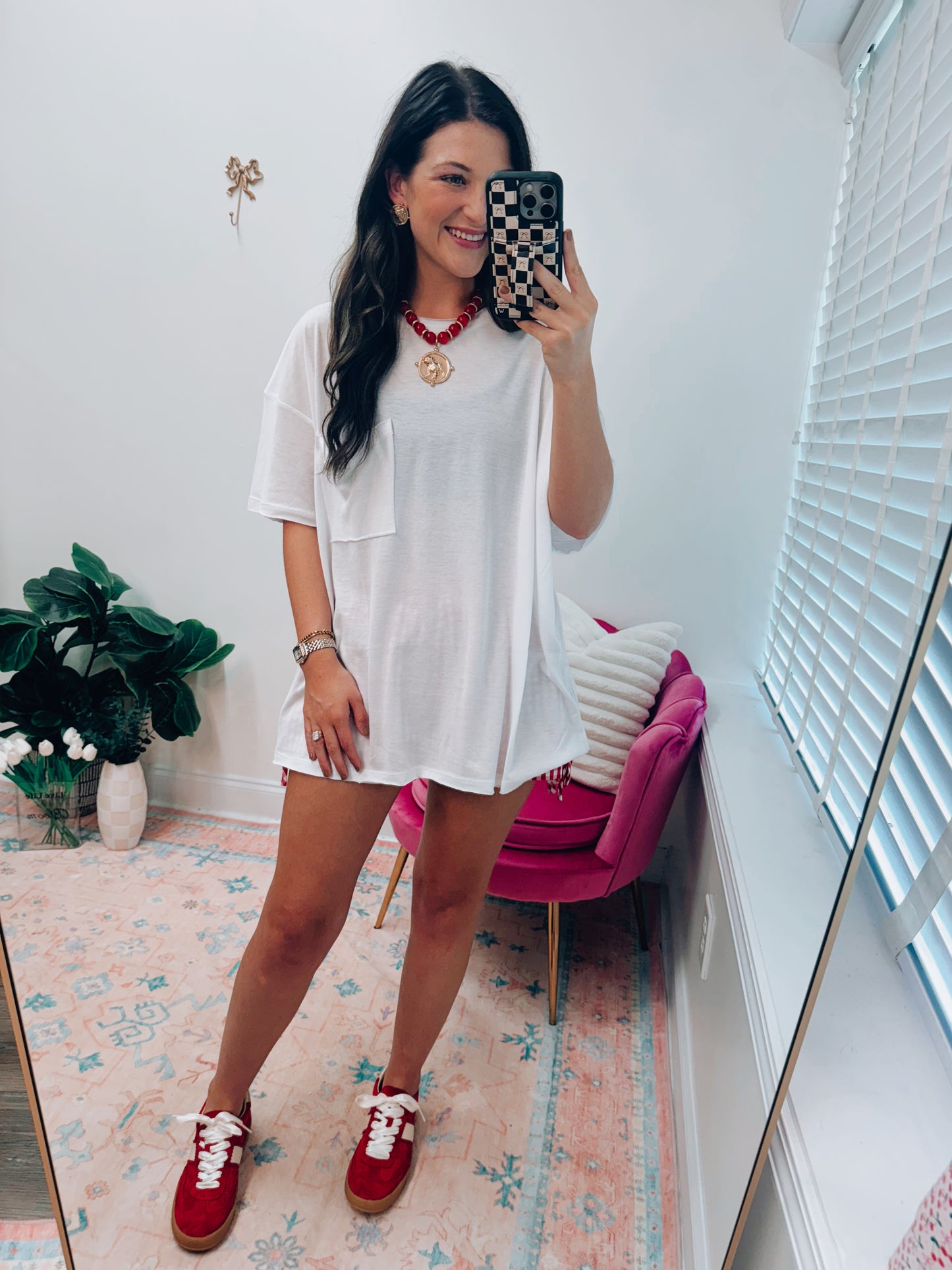 Heather White Oversized Pocket Tee