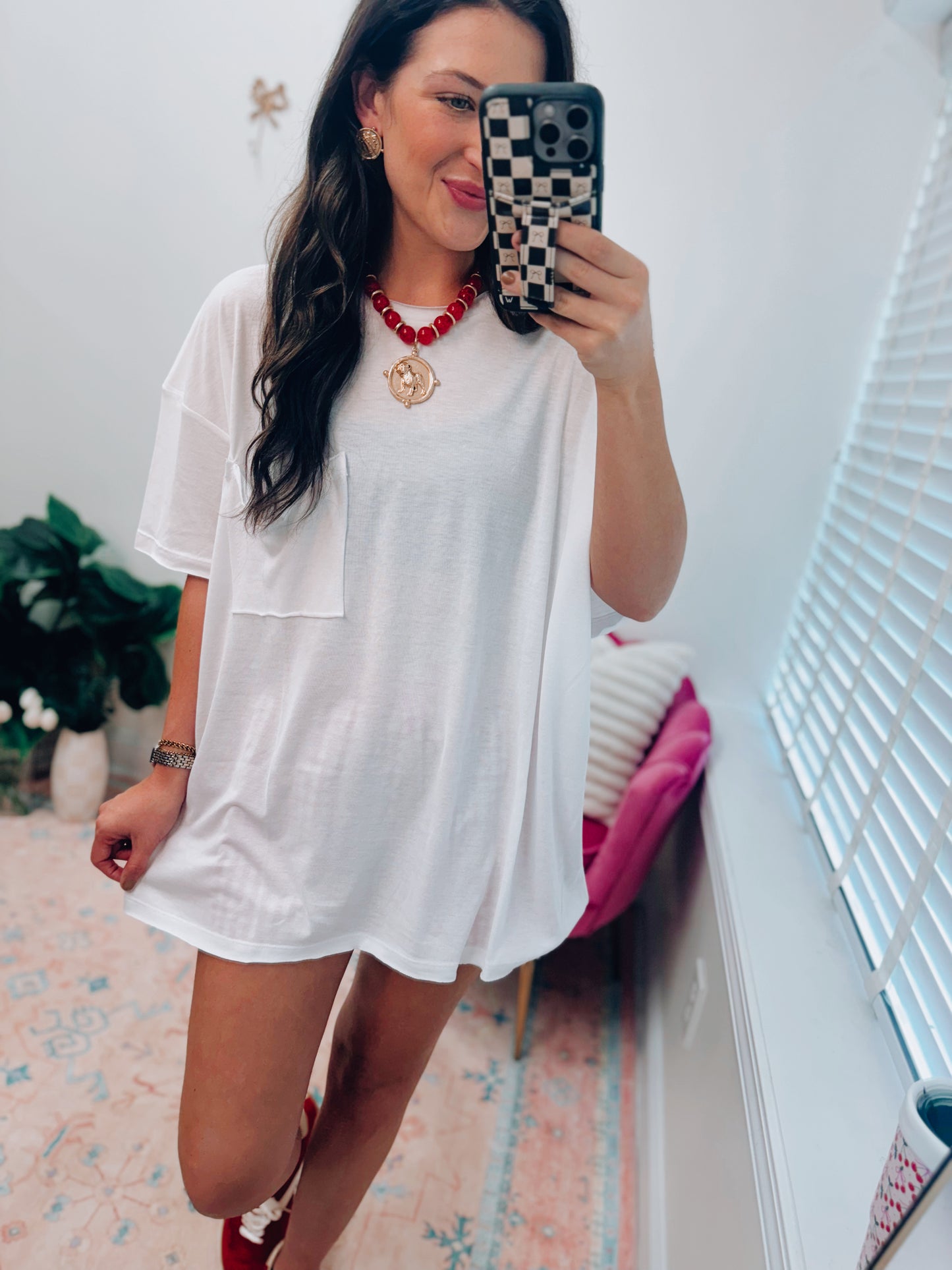 Heather White Oversized Pocket Tee