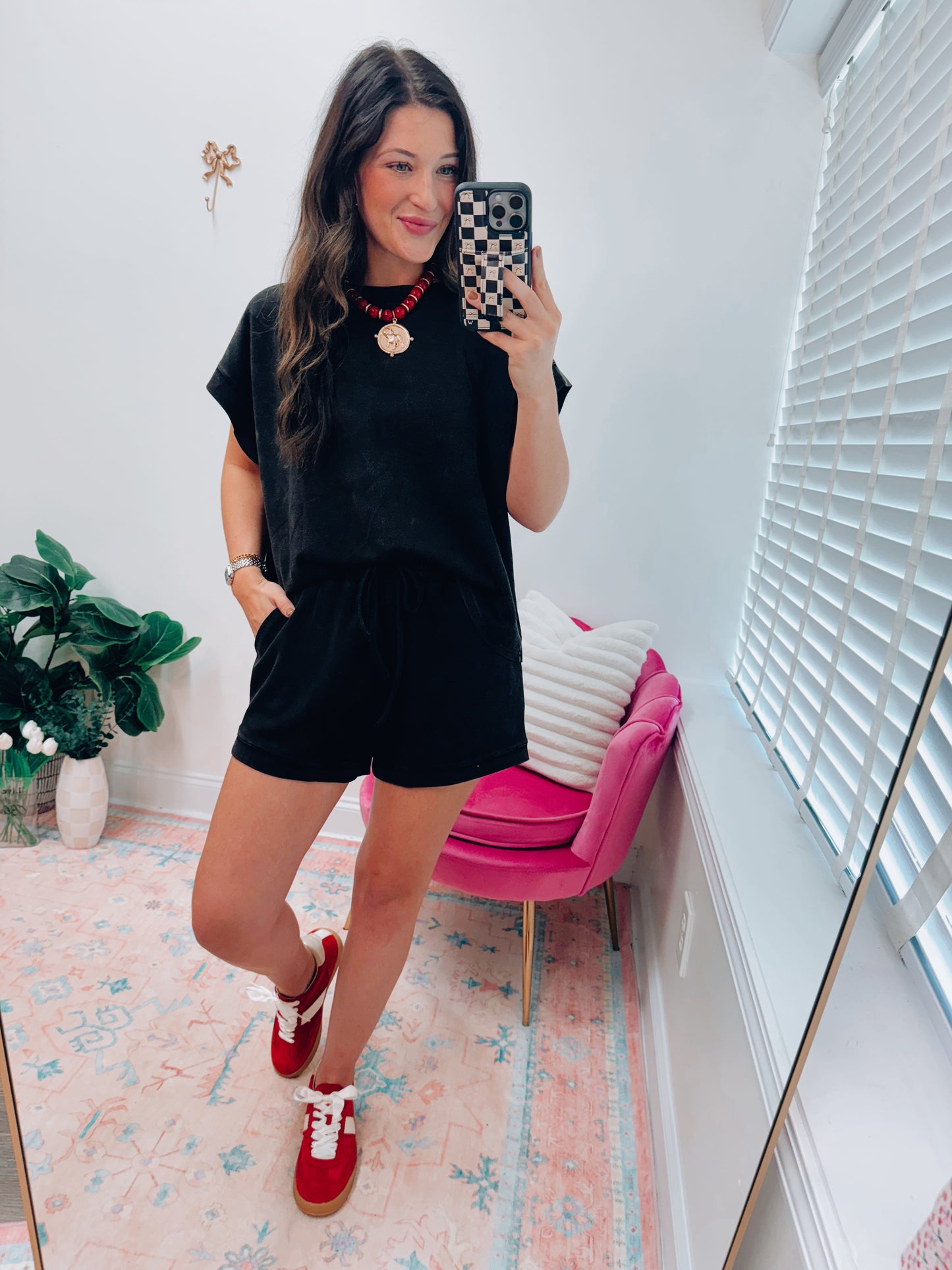 Mineral Wash Black Shorts Set