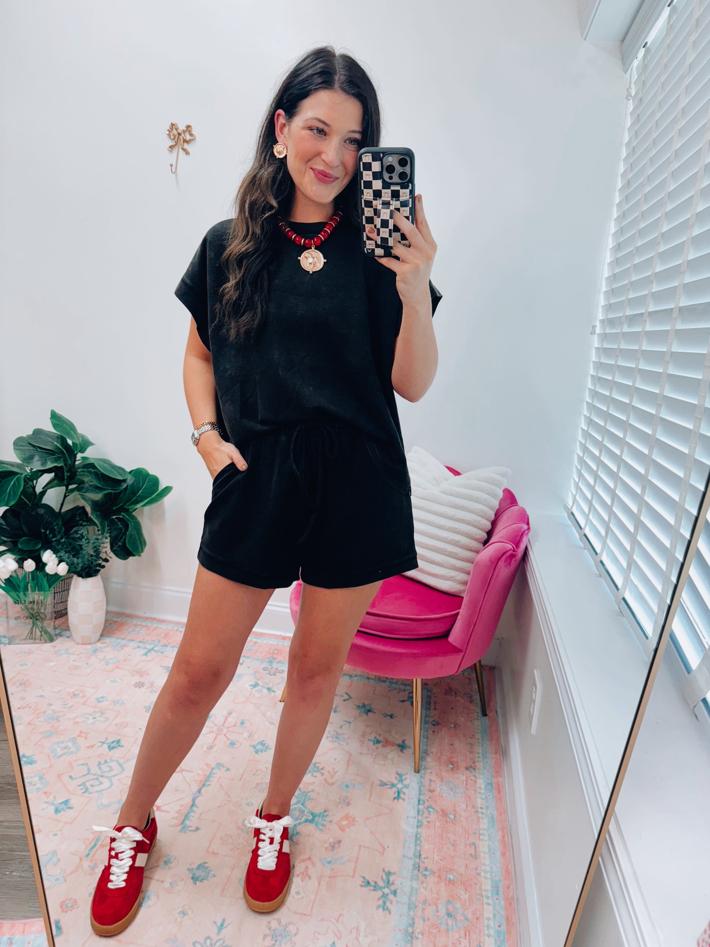 Mineral Wash Black Shorts Set