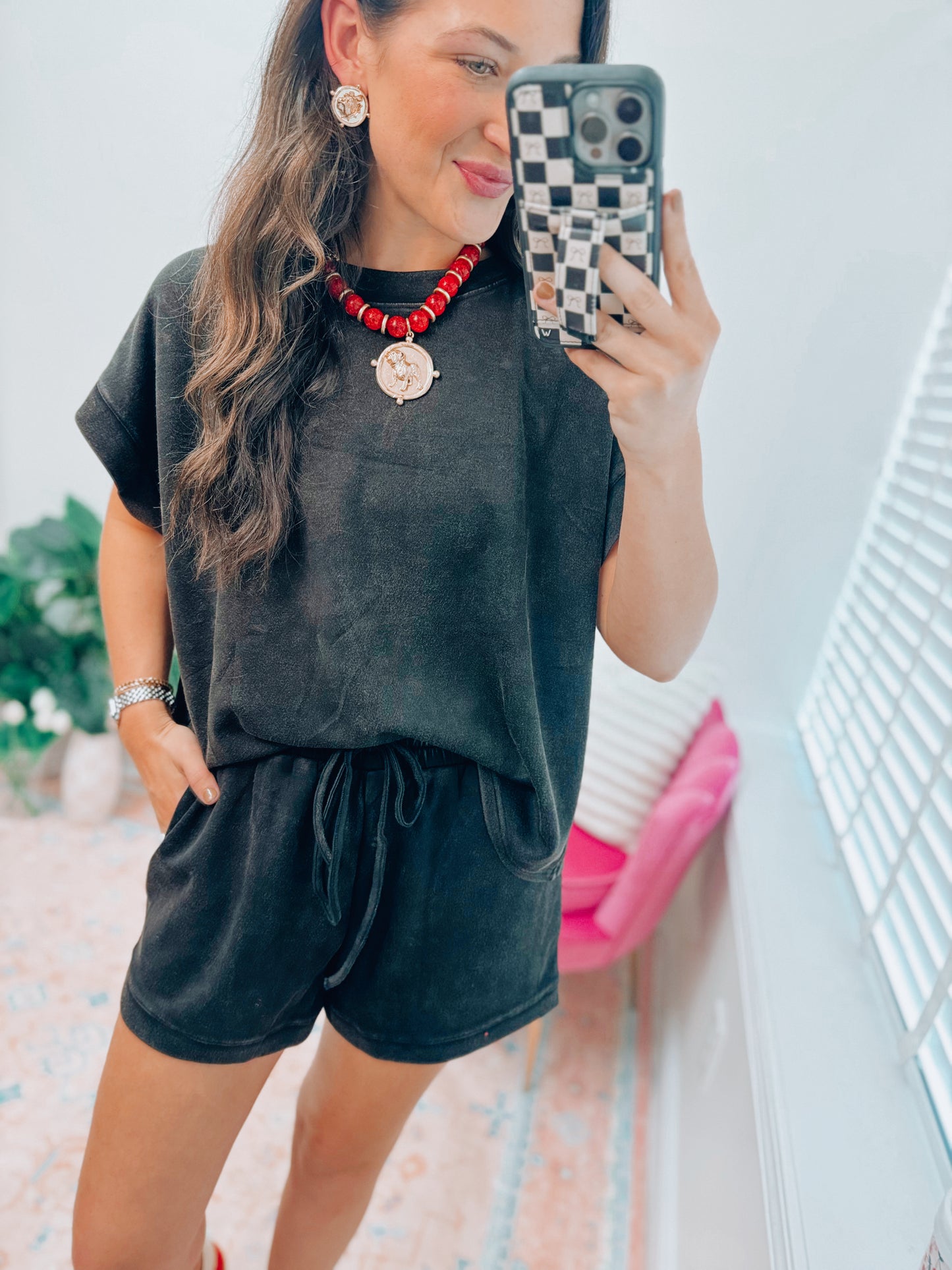 Mineral Wash Black Shorts Set