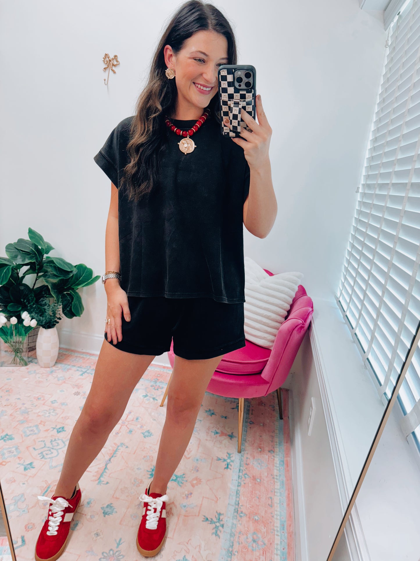 Mineral Wash Black Shorts Set