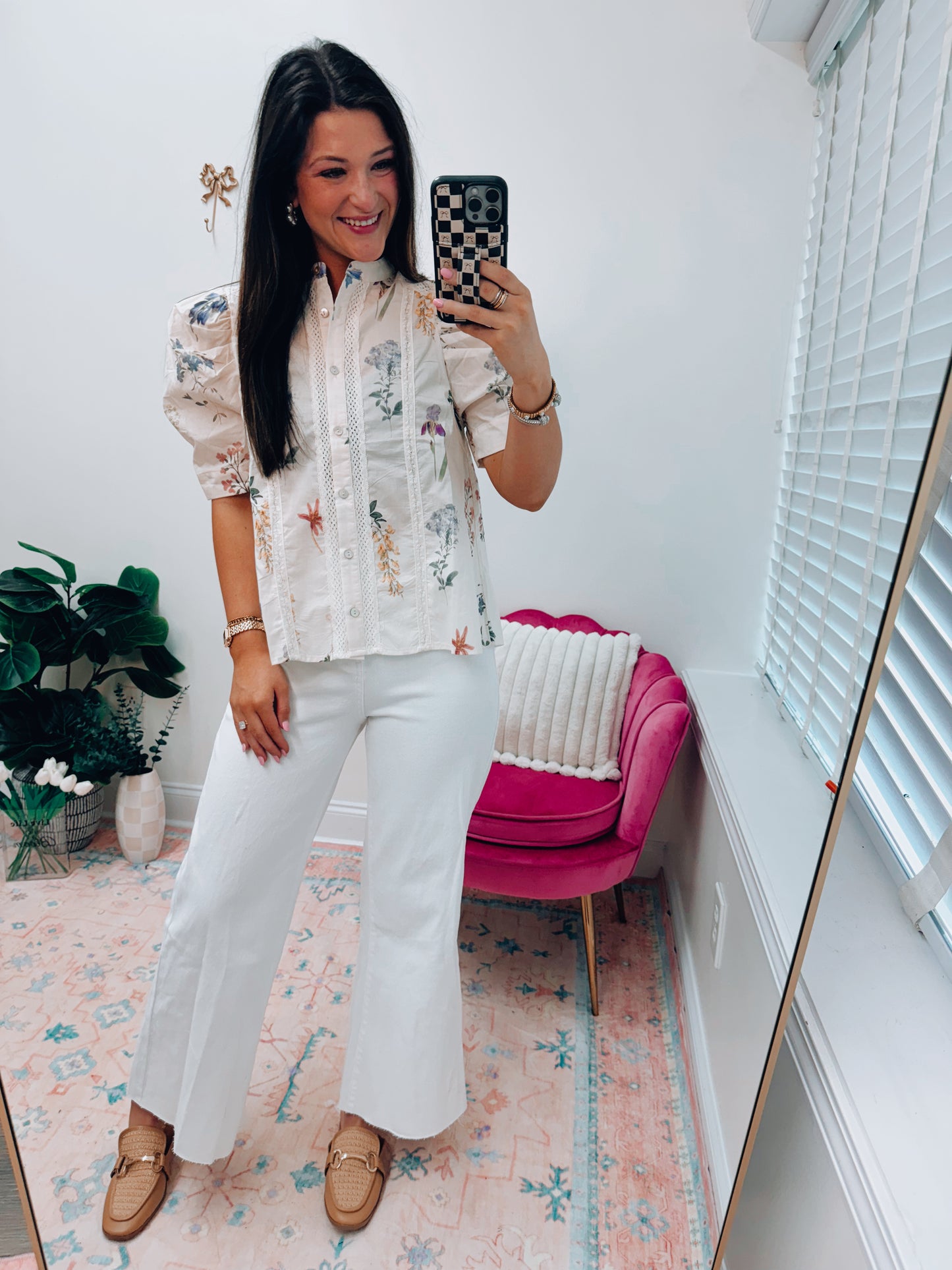 Vintage Floral Mix Lace Button Top