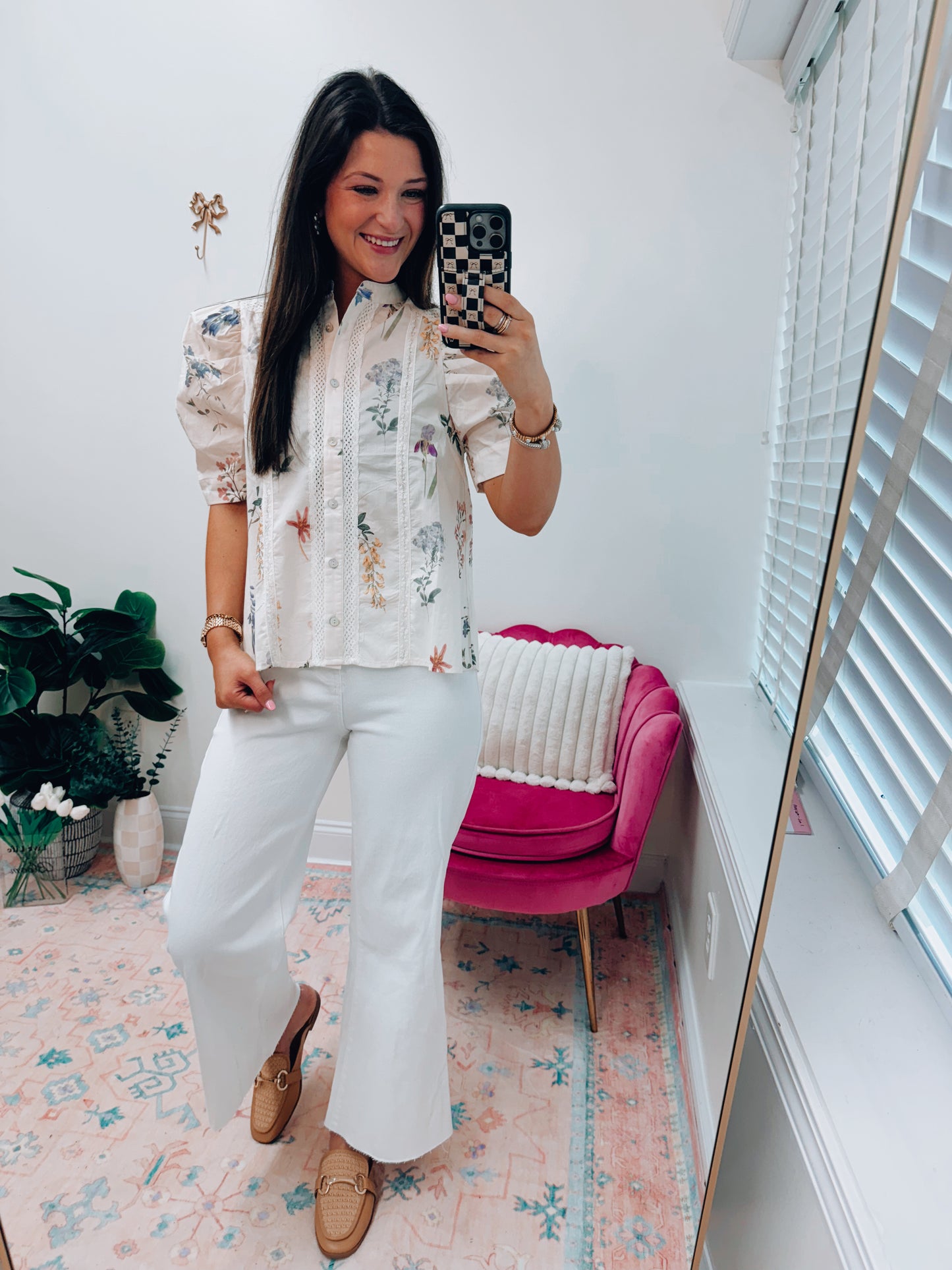 Vintage Floral Mix Lace Button Top