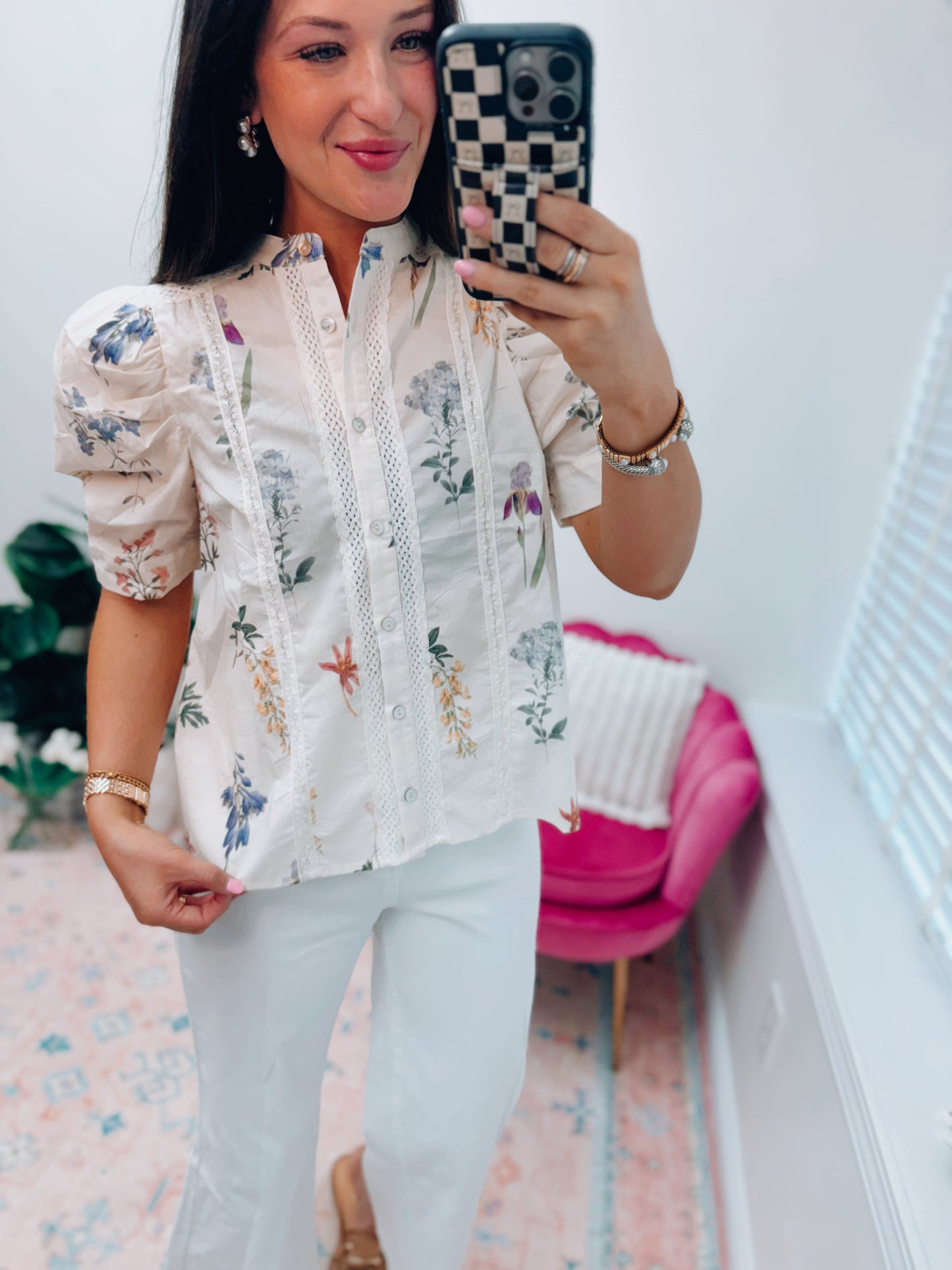Vintage Floral Mix Lace Button Top