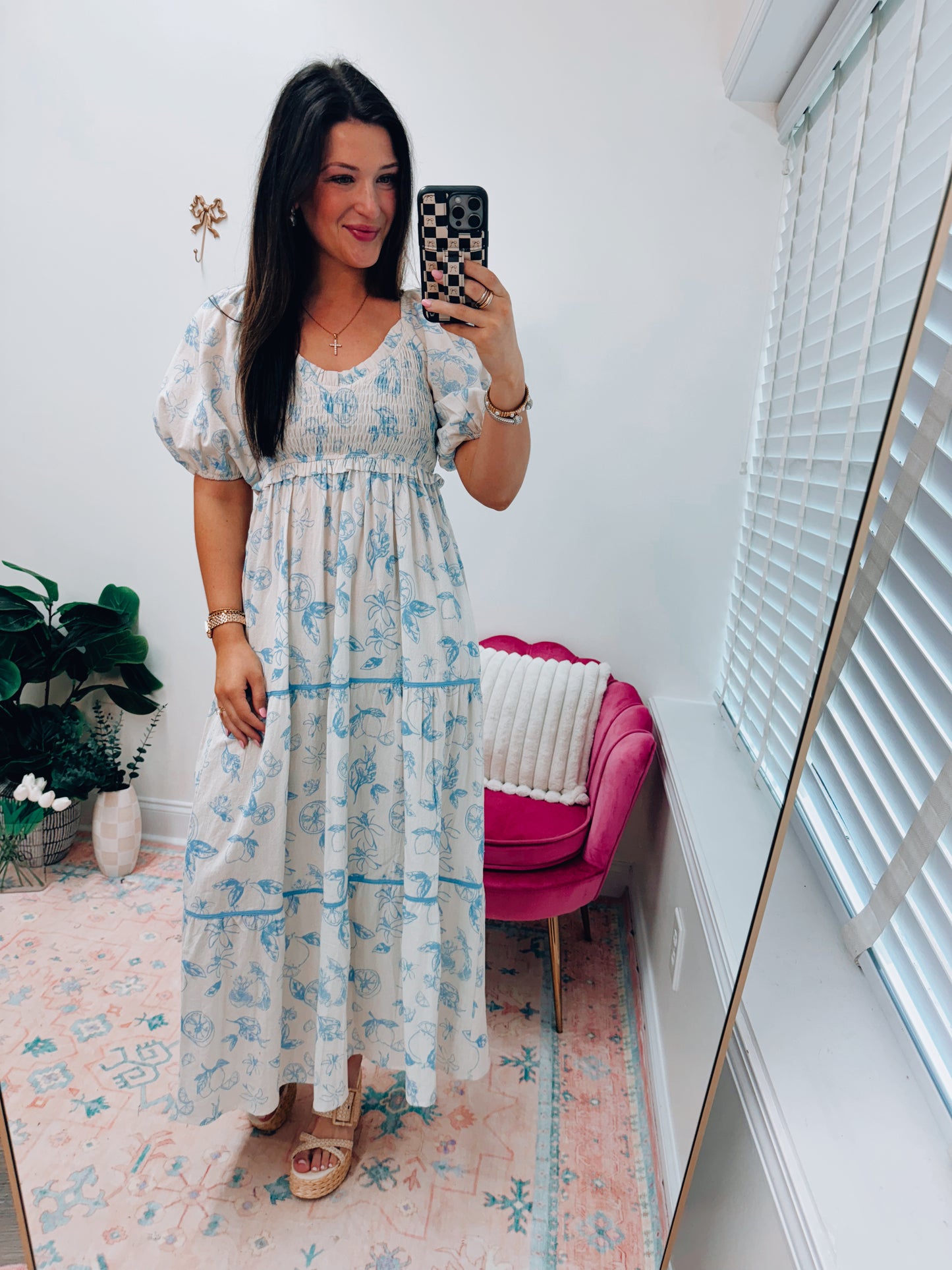 Fruit Smocked Tiered Maxi Dress - Cream
