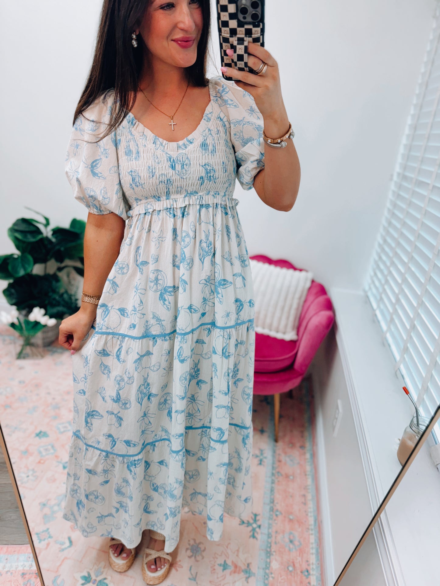 Fruit Smocked Tiered Maxi Dress - Cream