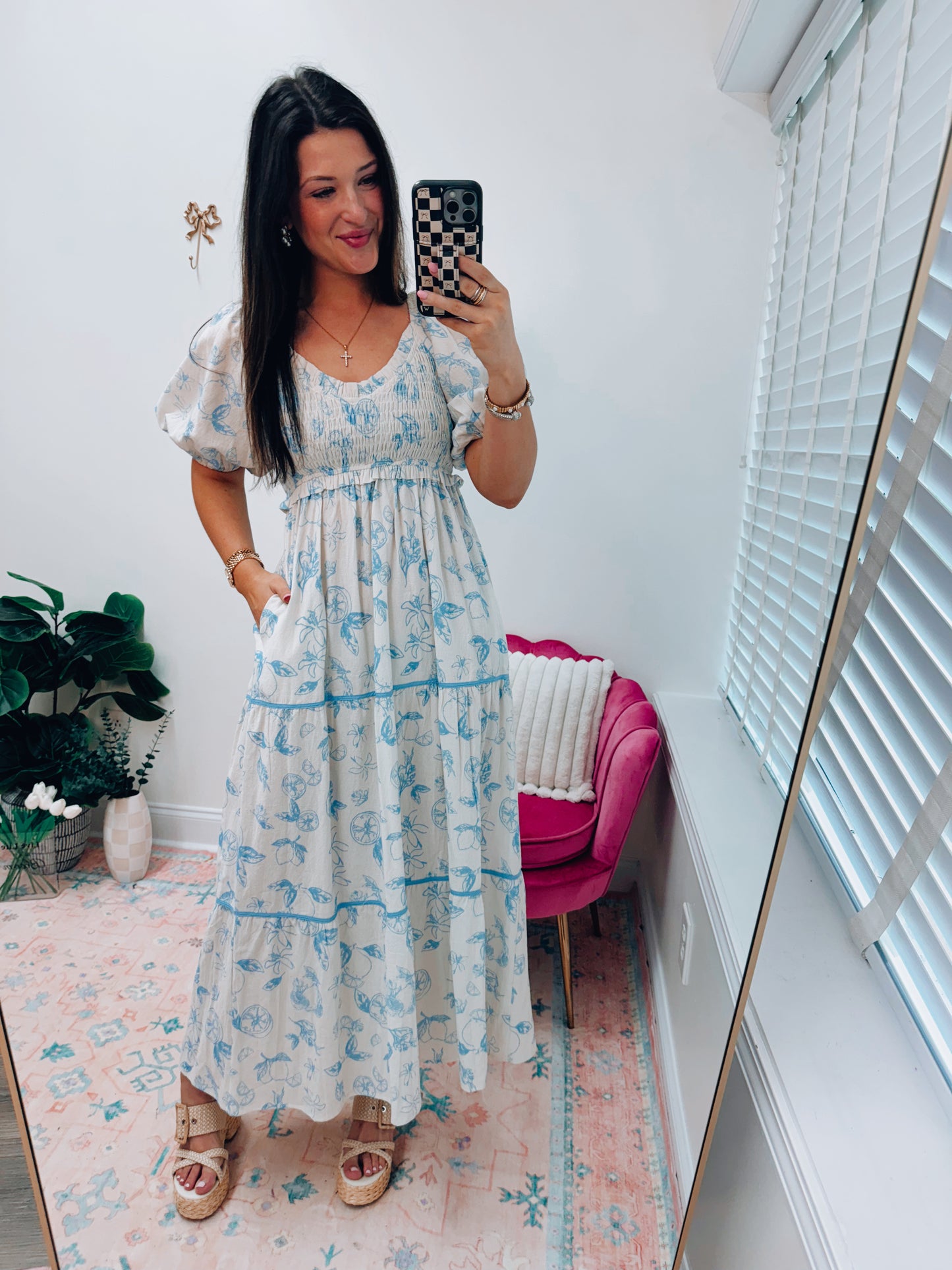Fruit Smocked Tiered Maxi Dress - Cream