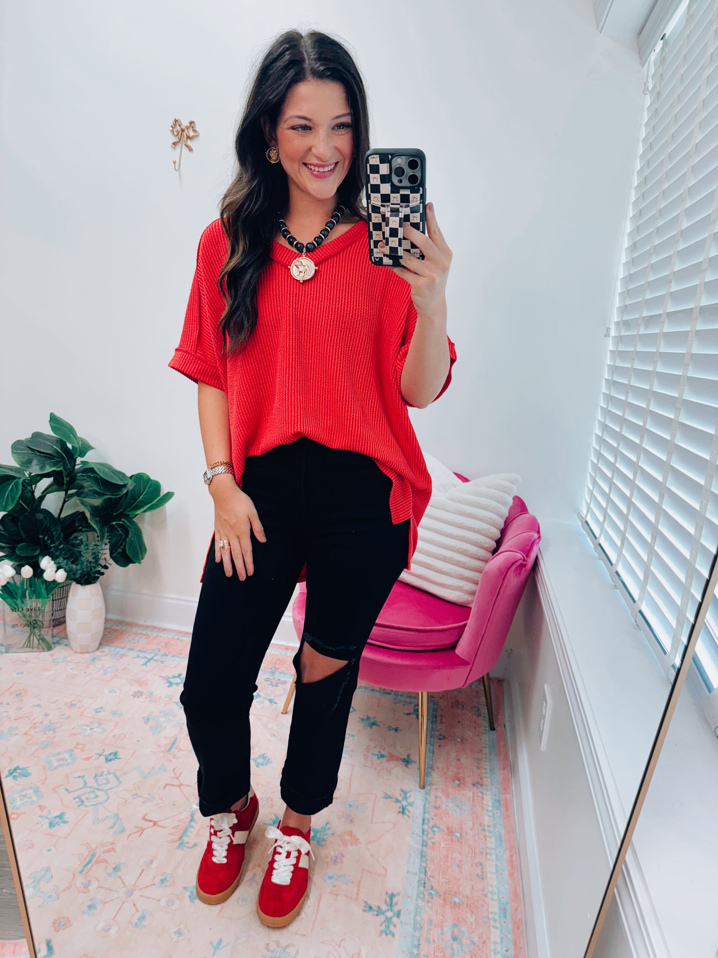 CURVY Ruby Ribbed V-Neck Oversized Top