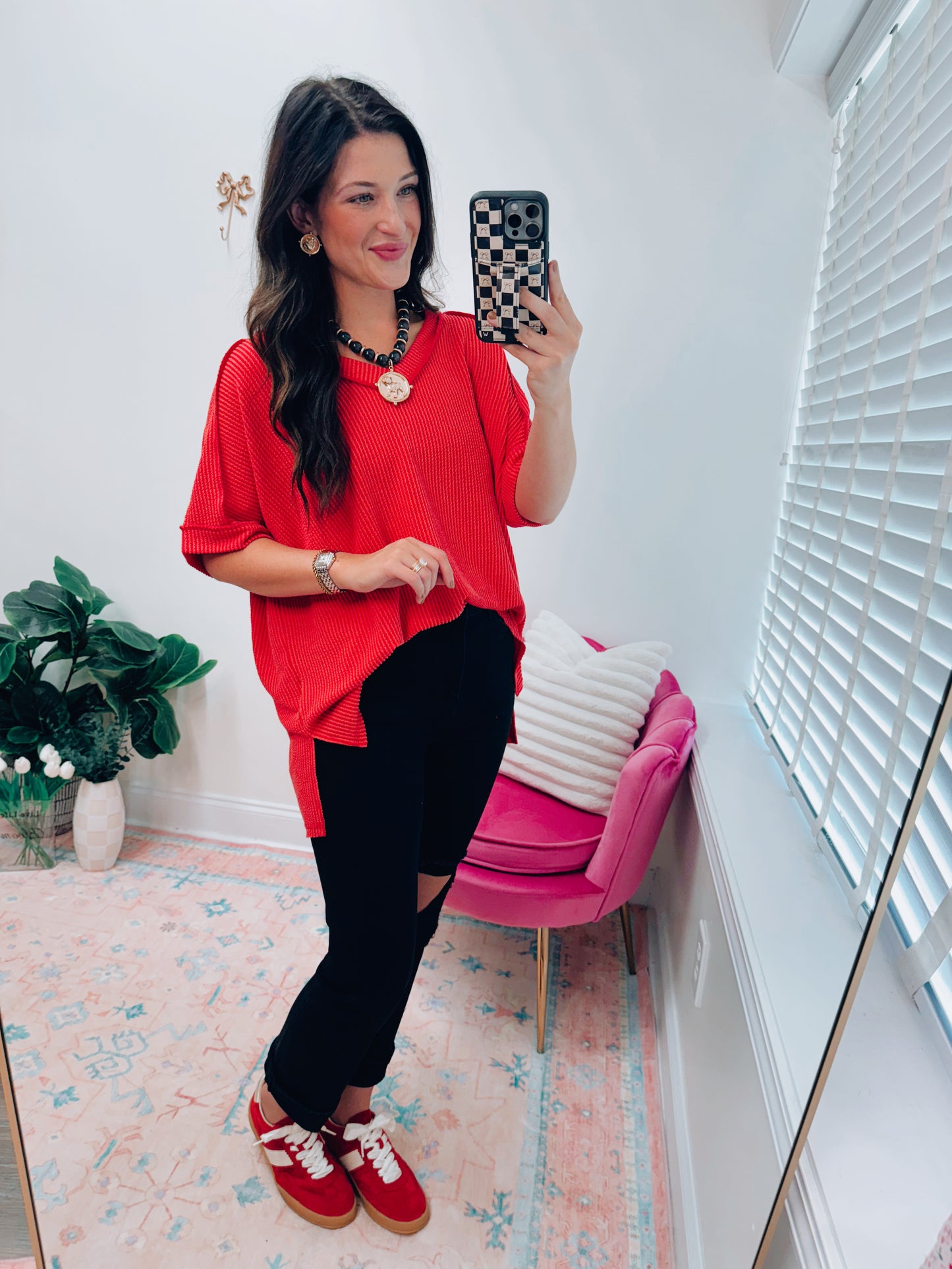 CURVY Ruby Ribbed V-Neck Oversized Top