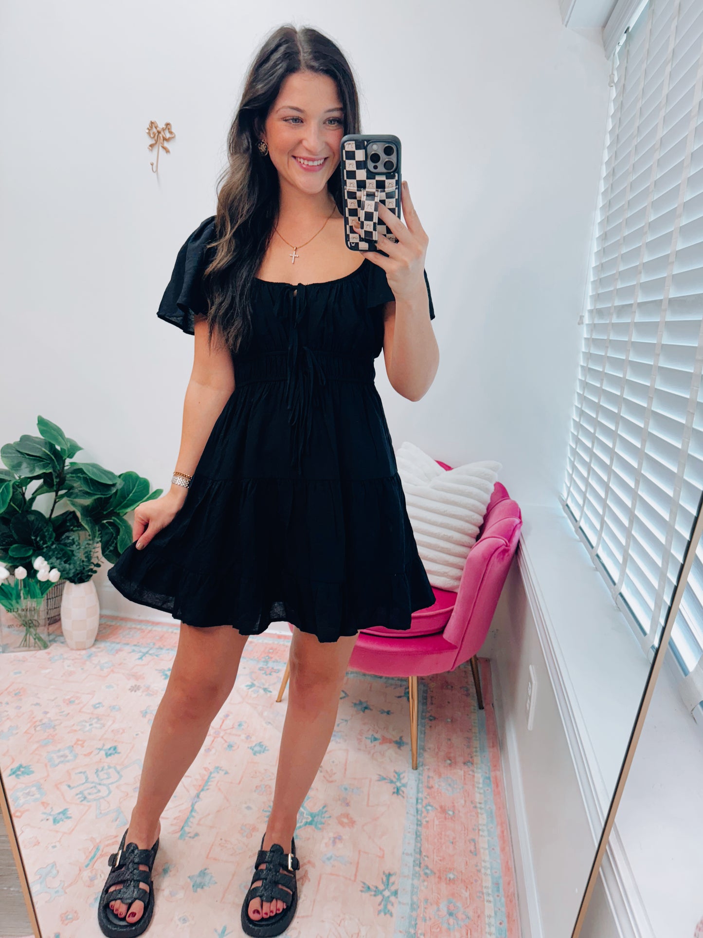 Mayci Bow Tie Mini Dress - Black