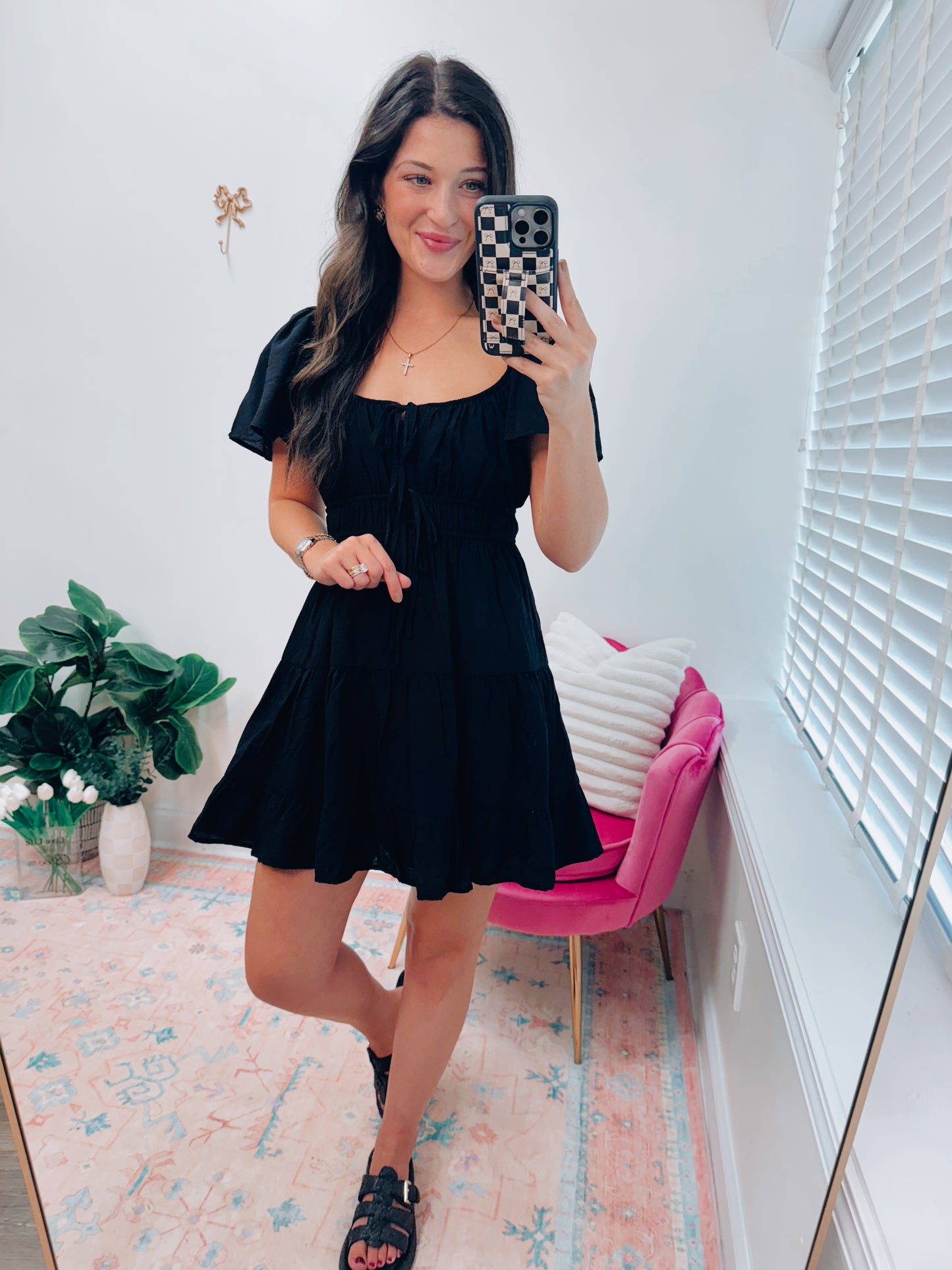Mayci Bow Tie Mini Dress - Black