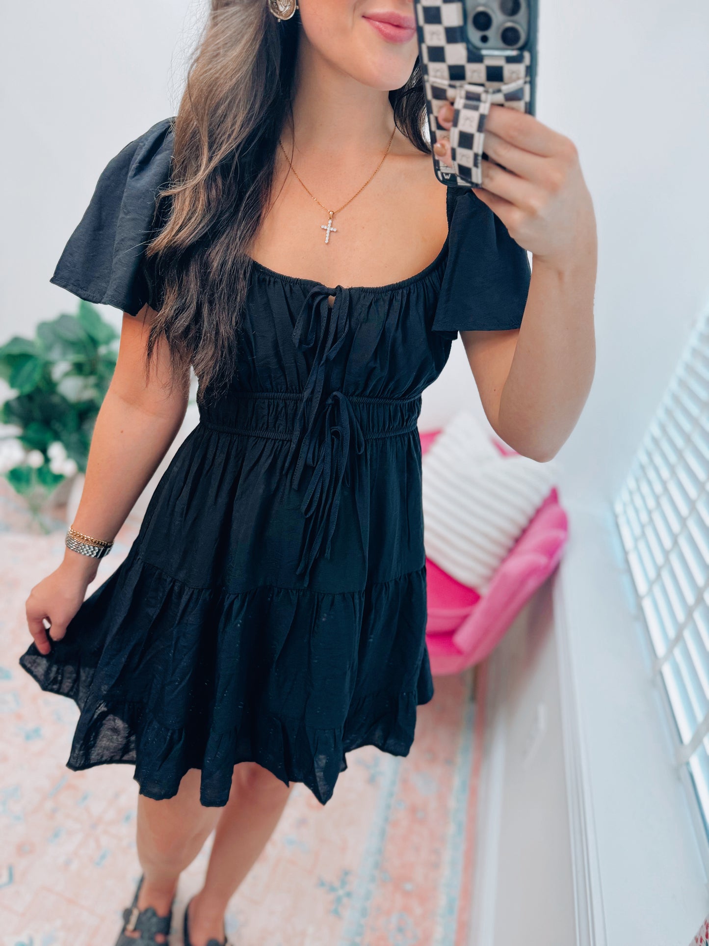 Mayci Bow Tie Mini Dress - Black