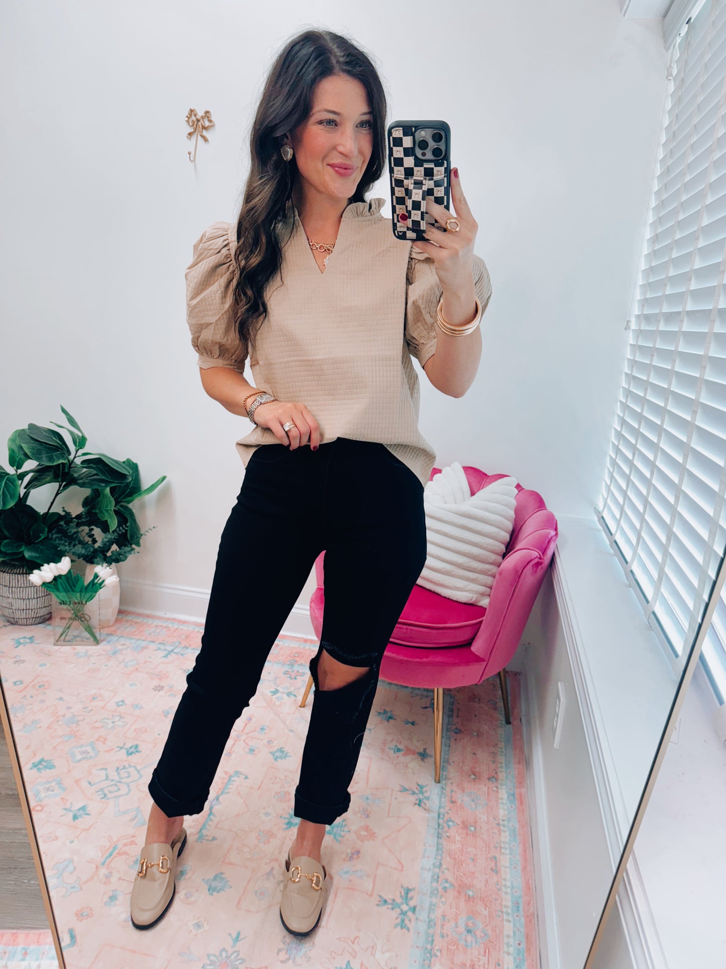 Beige Puffer Textured Top