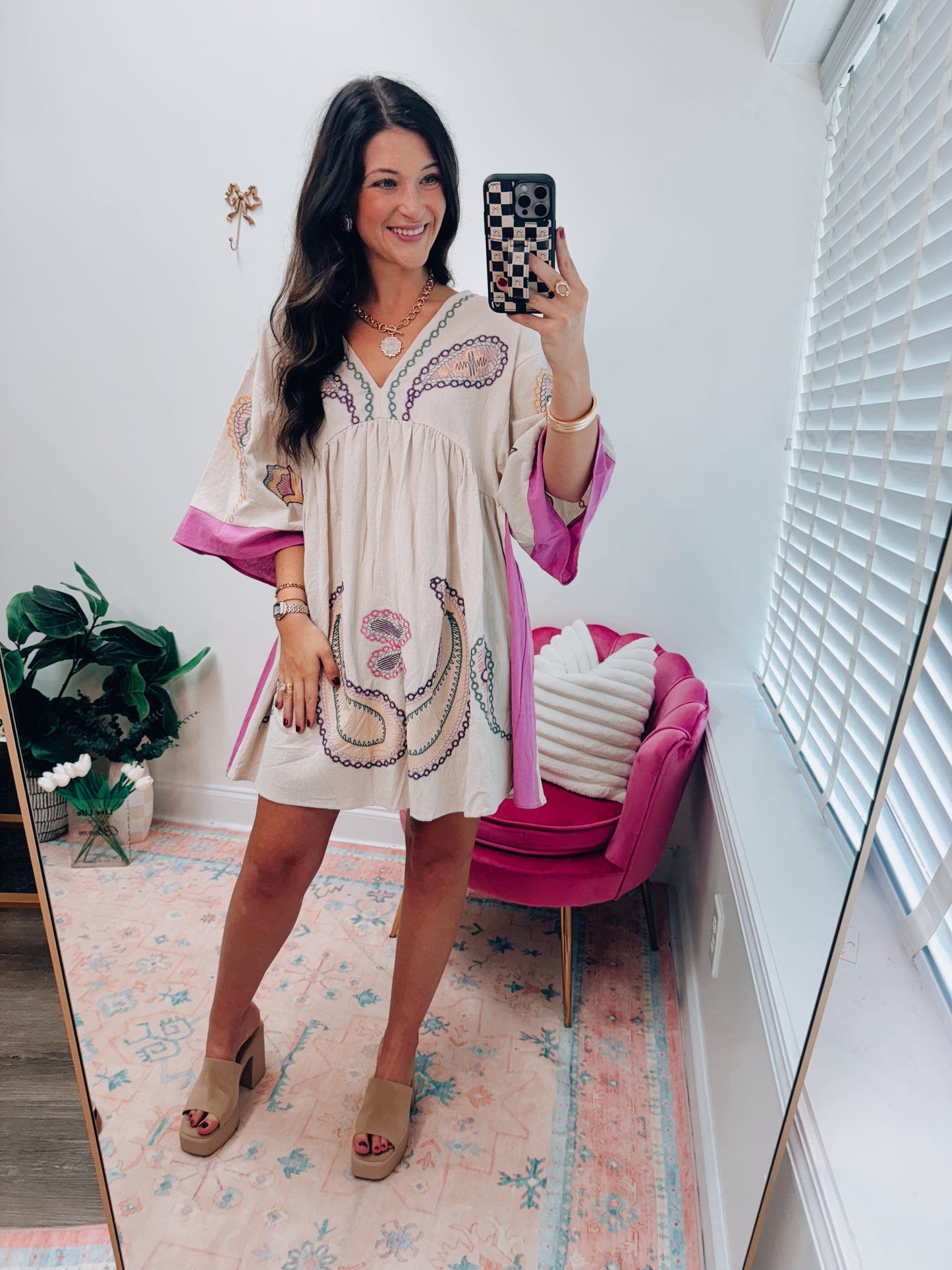 Peony Embroidered Mix Mini Dress