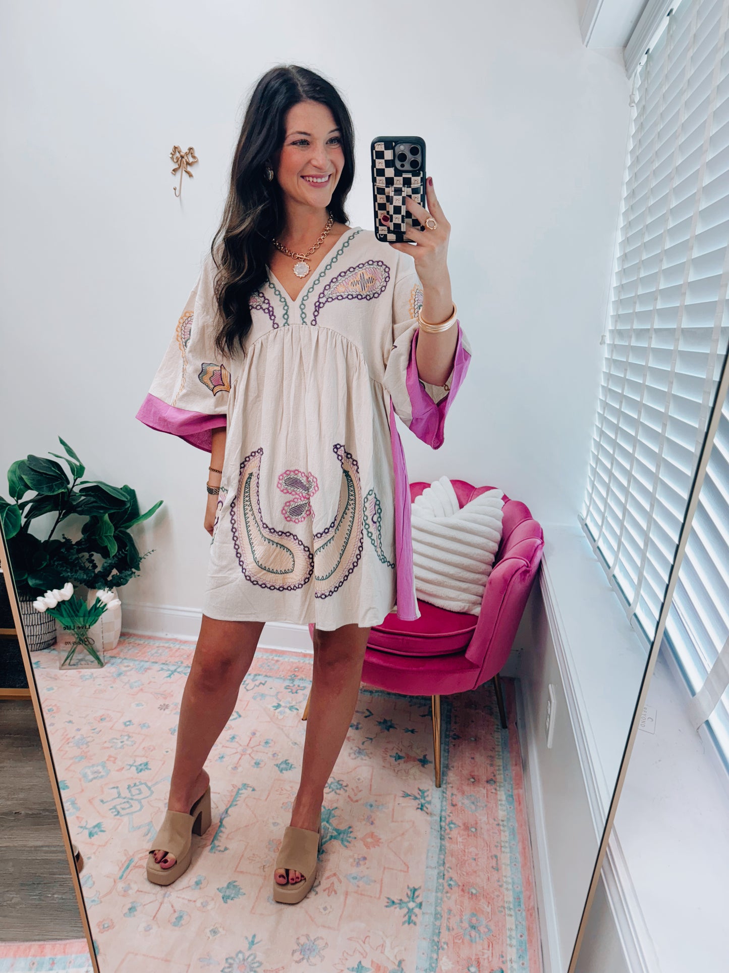 Peony Embroidered Mix Mini Dress