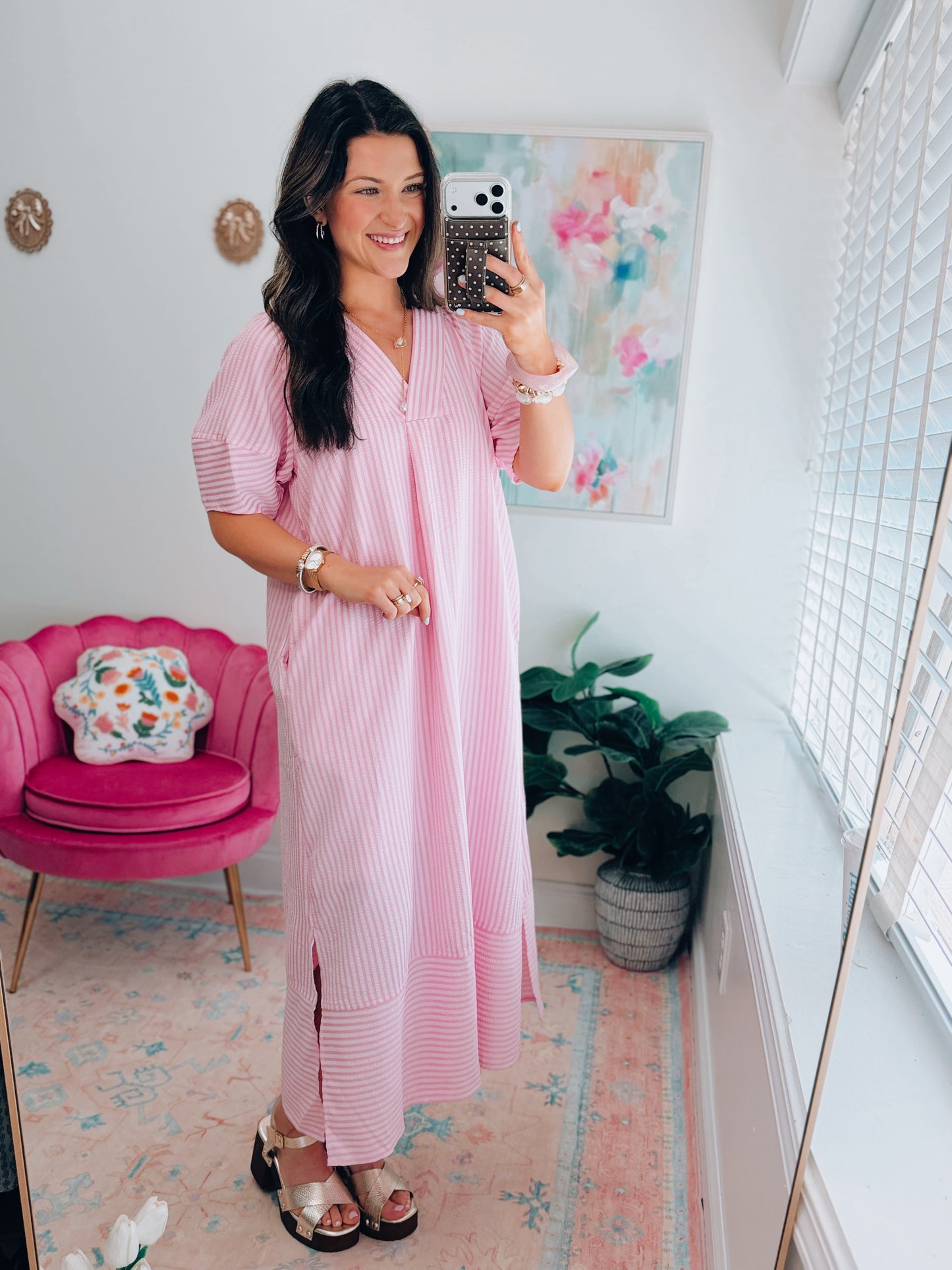 Isla Soft Striped Midi Dress