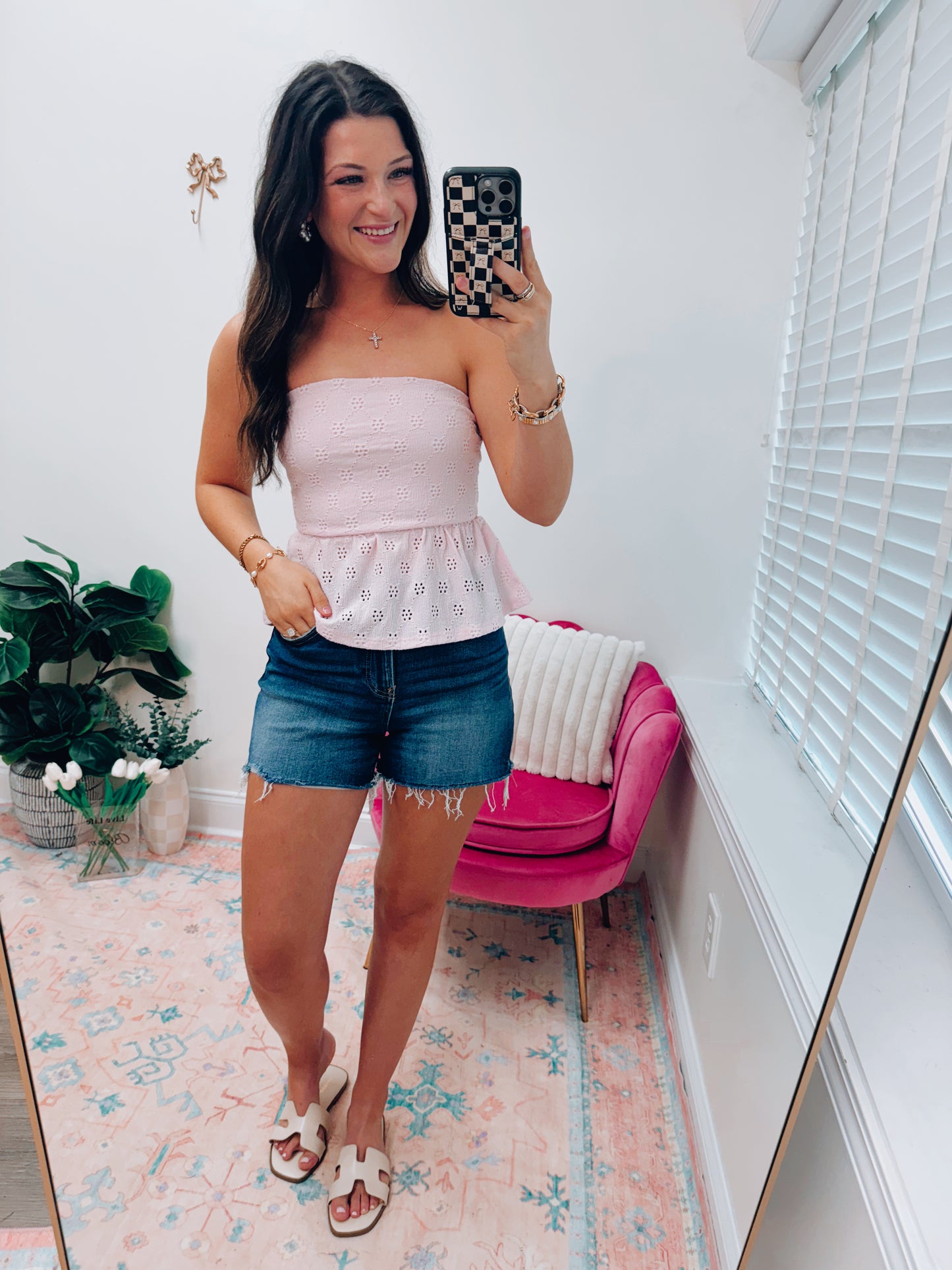 Peplum Hem Eyelet Tube Top