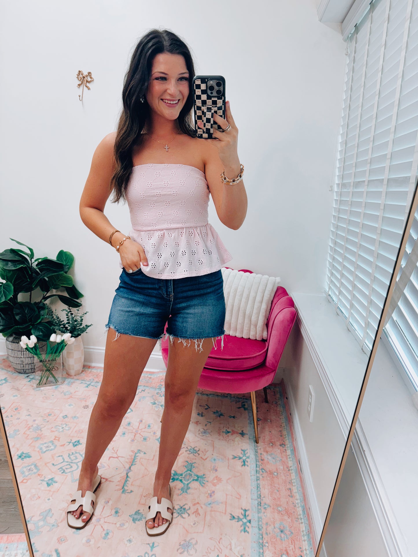 Peplum Hem Eyelet Tube Top