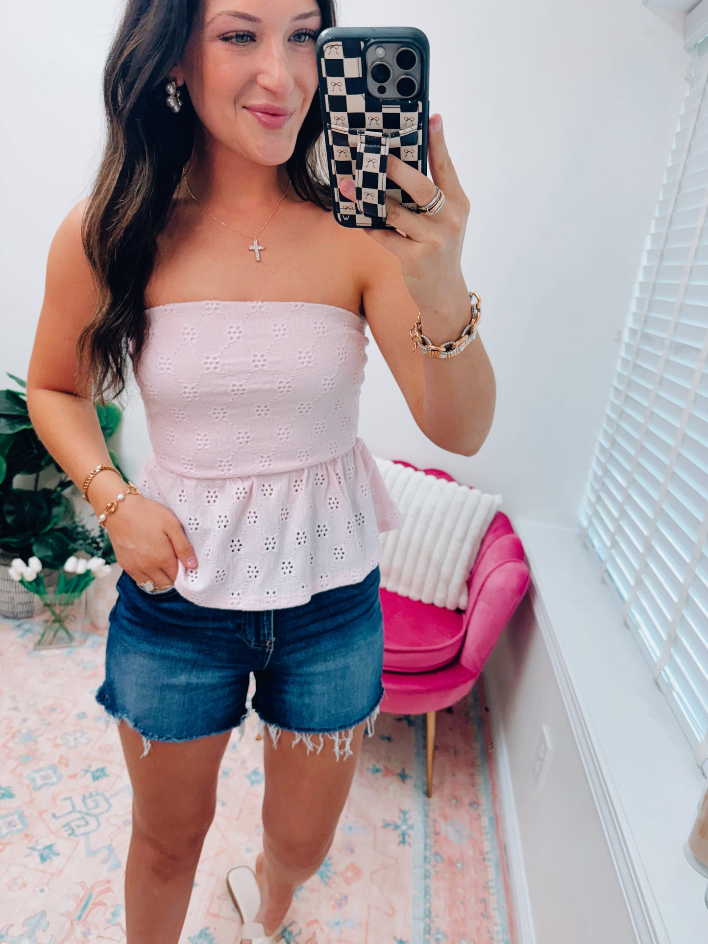 Peplum Hem Eyelet Tube Top