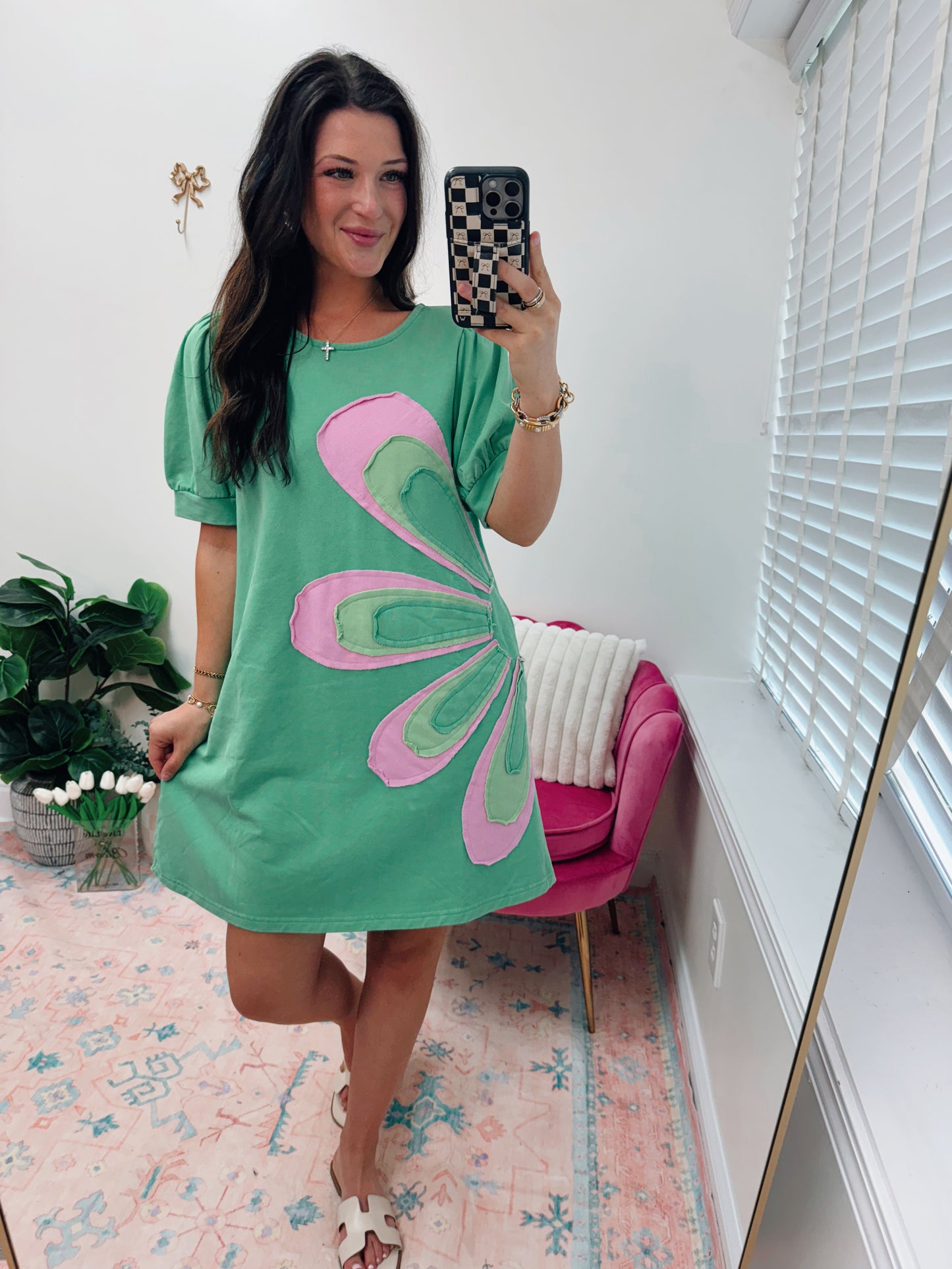 Apple Green Flower Patch Mini Dress