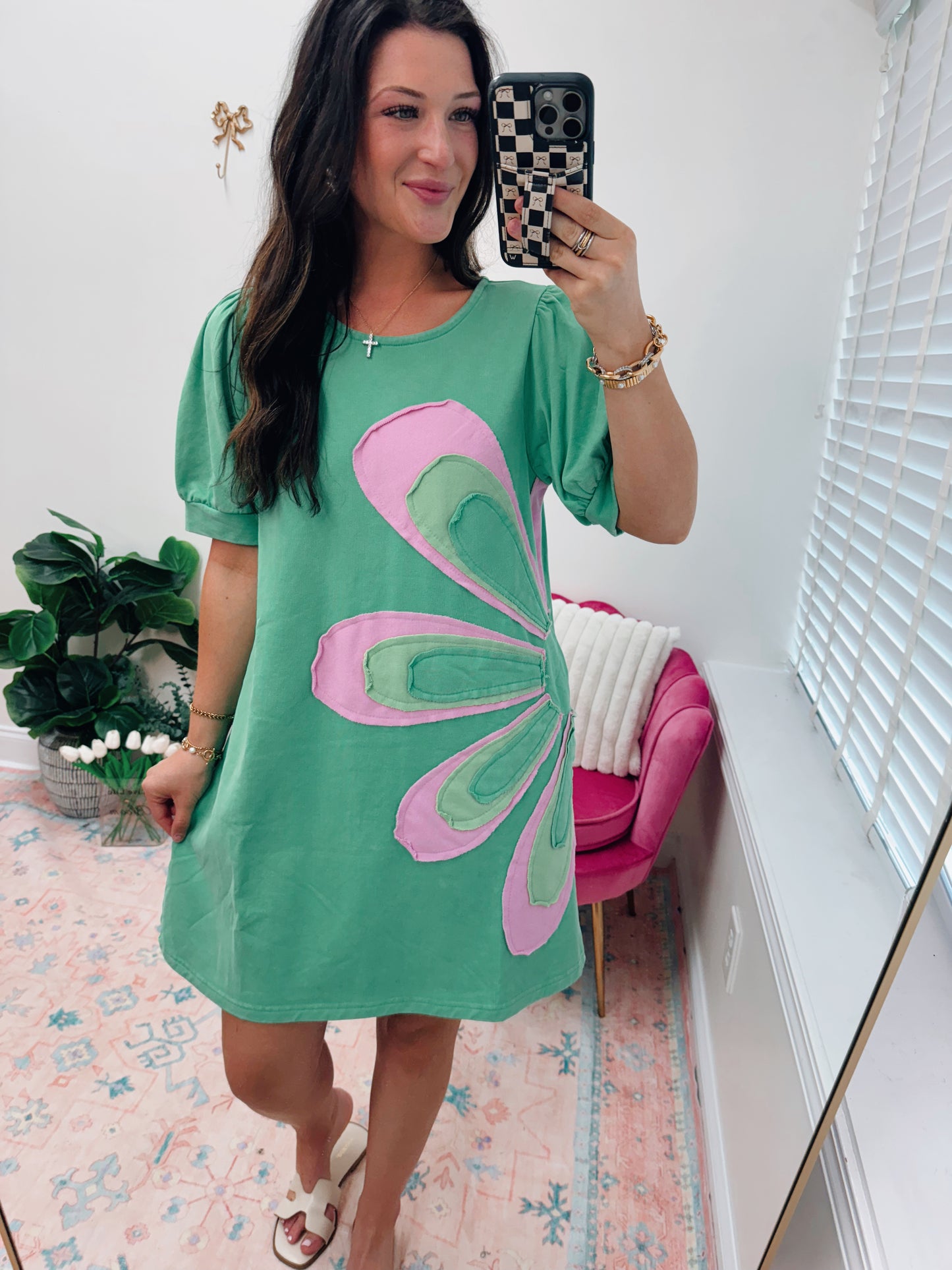 Apple Green Flower Patch Mini Dress