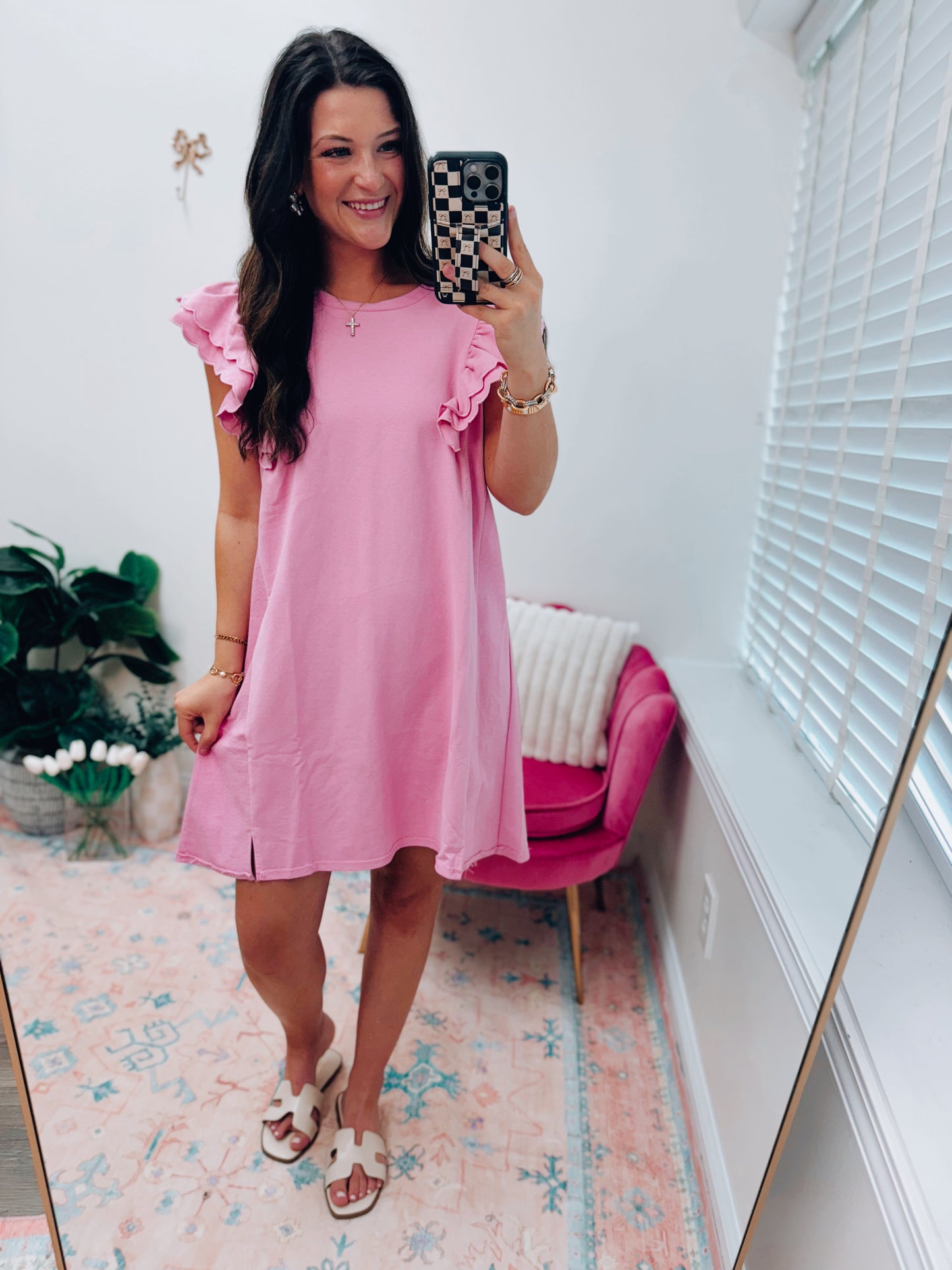 French Terry Scalloped Ruffle Mini Dress
