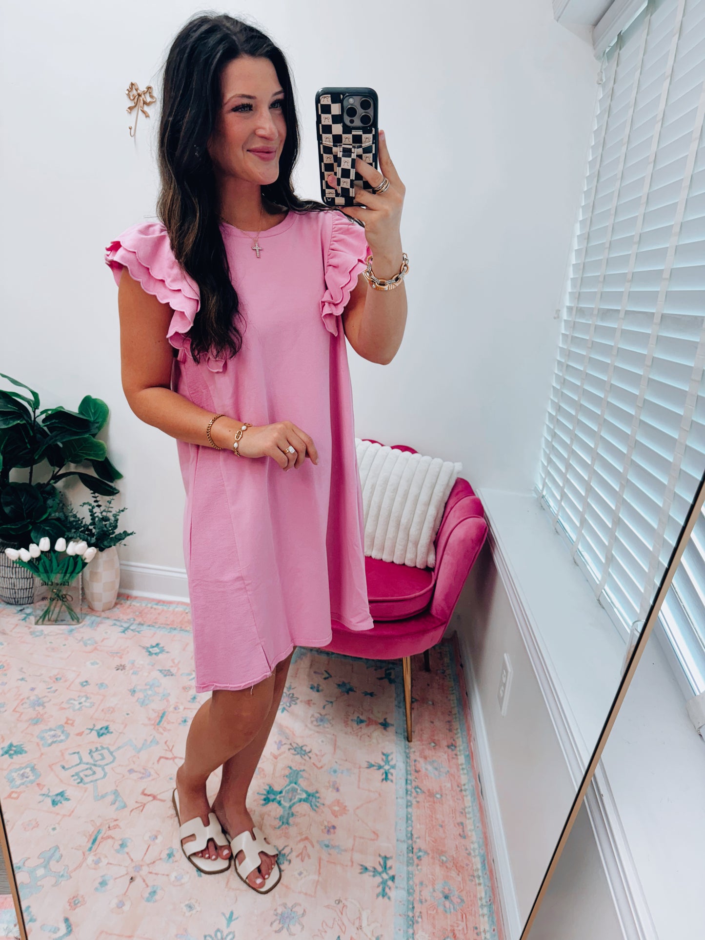 French Terry Scalloped Ruffle Mini Dress