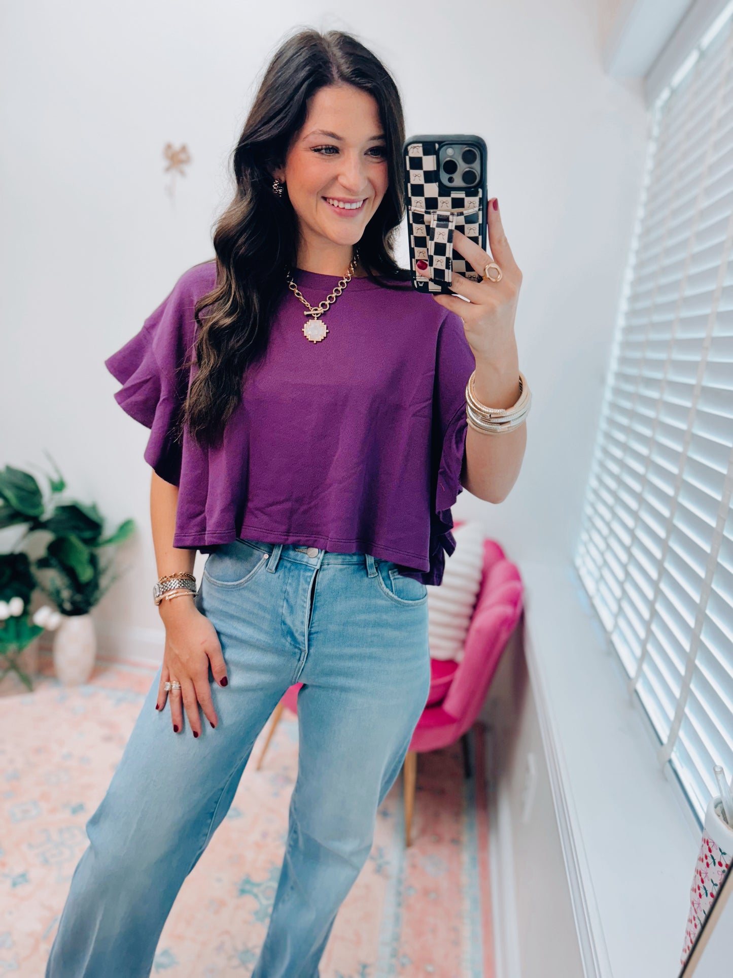 Tickled Purple Ruffled Top