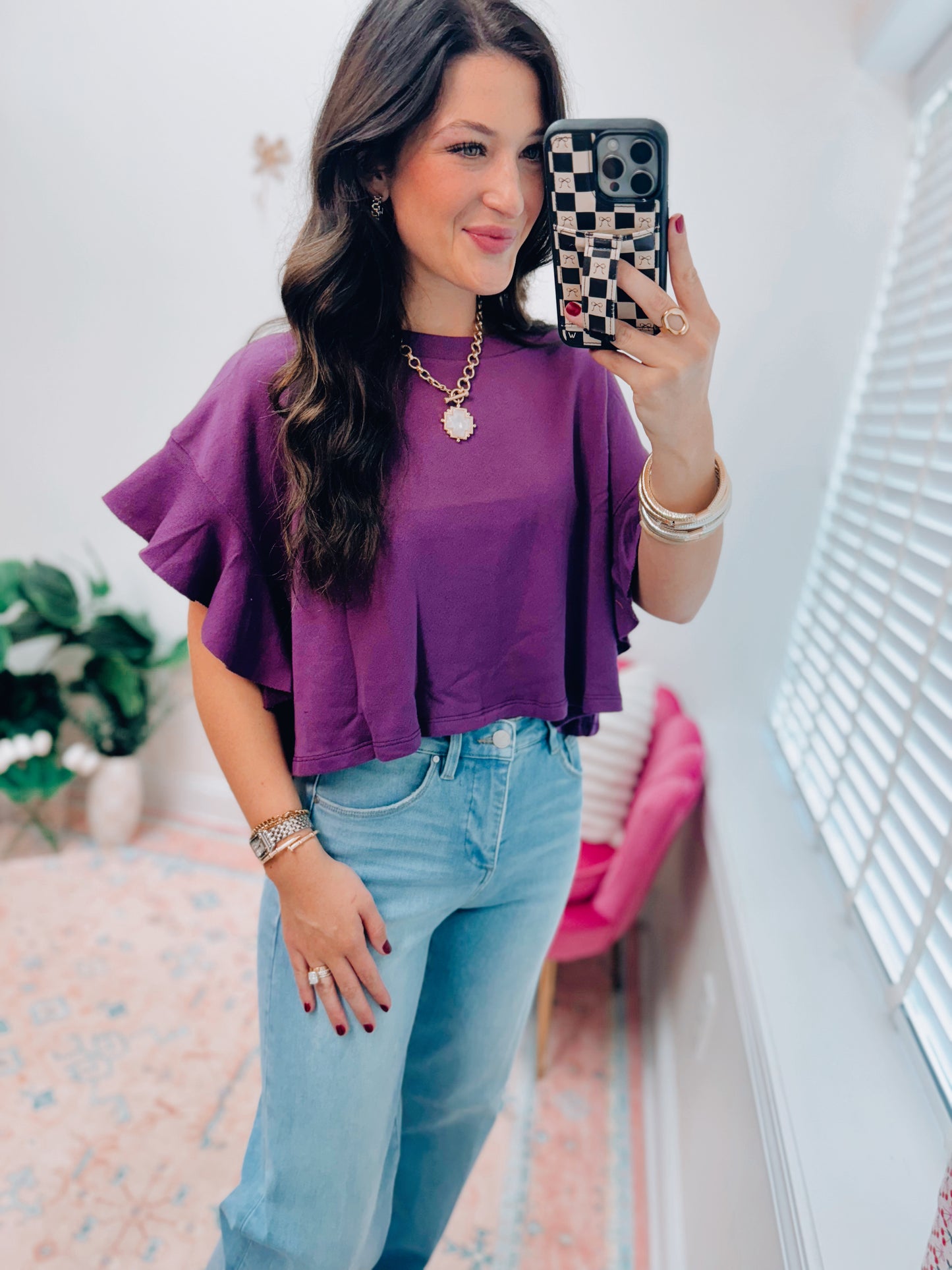 Tickled Purple Ruffled Top