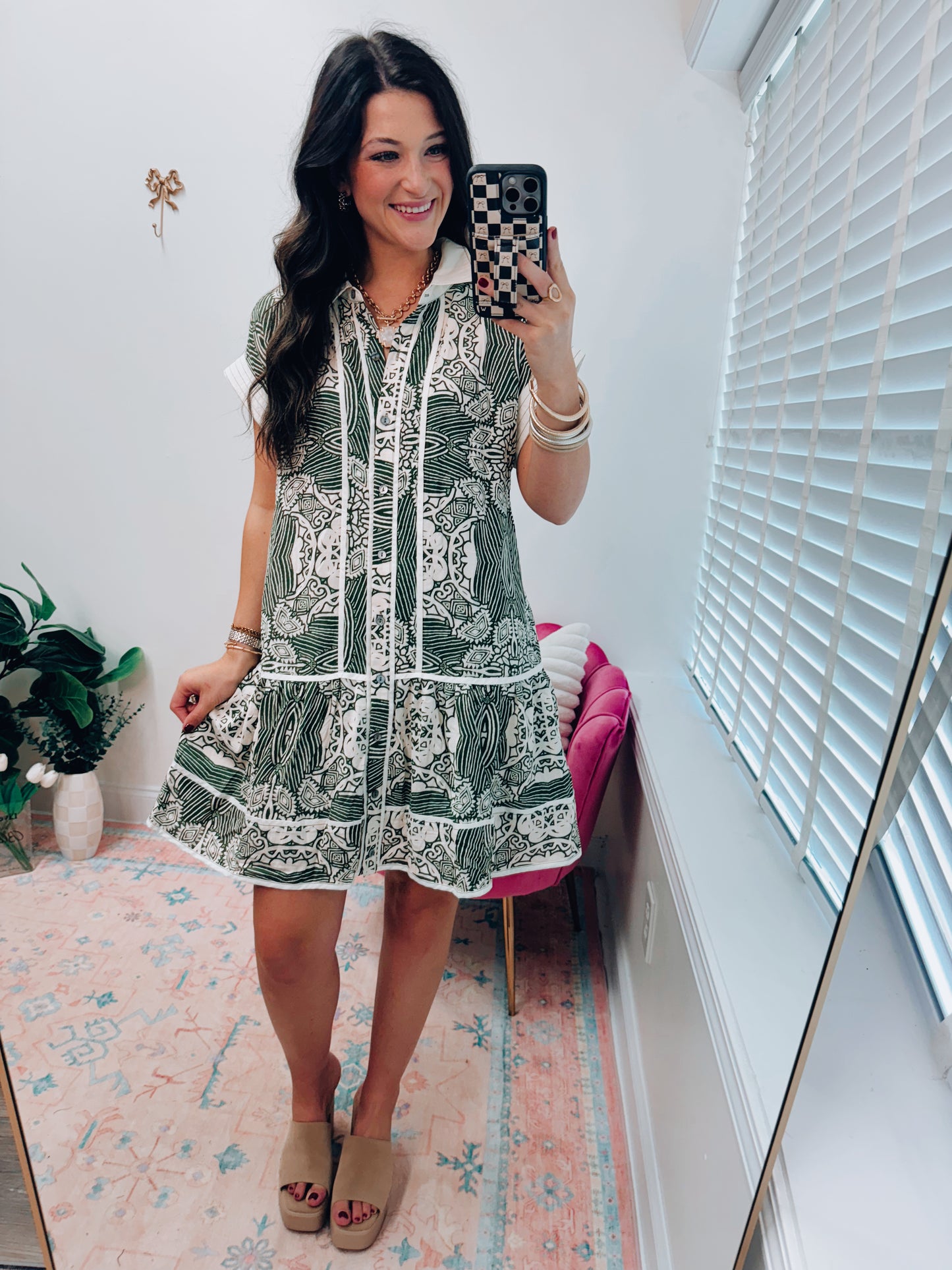 Timberline Olive Abstract Mini Dress