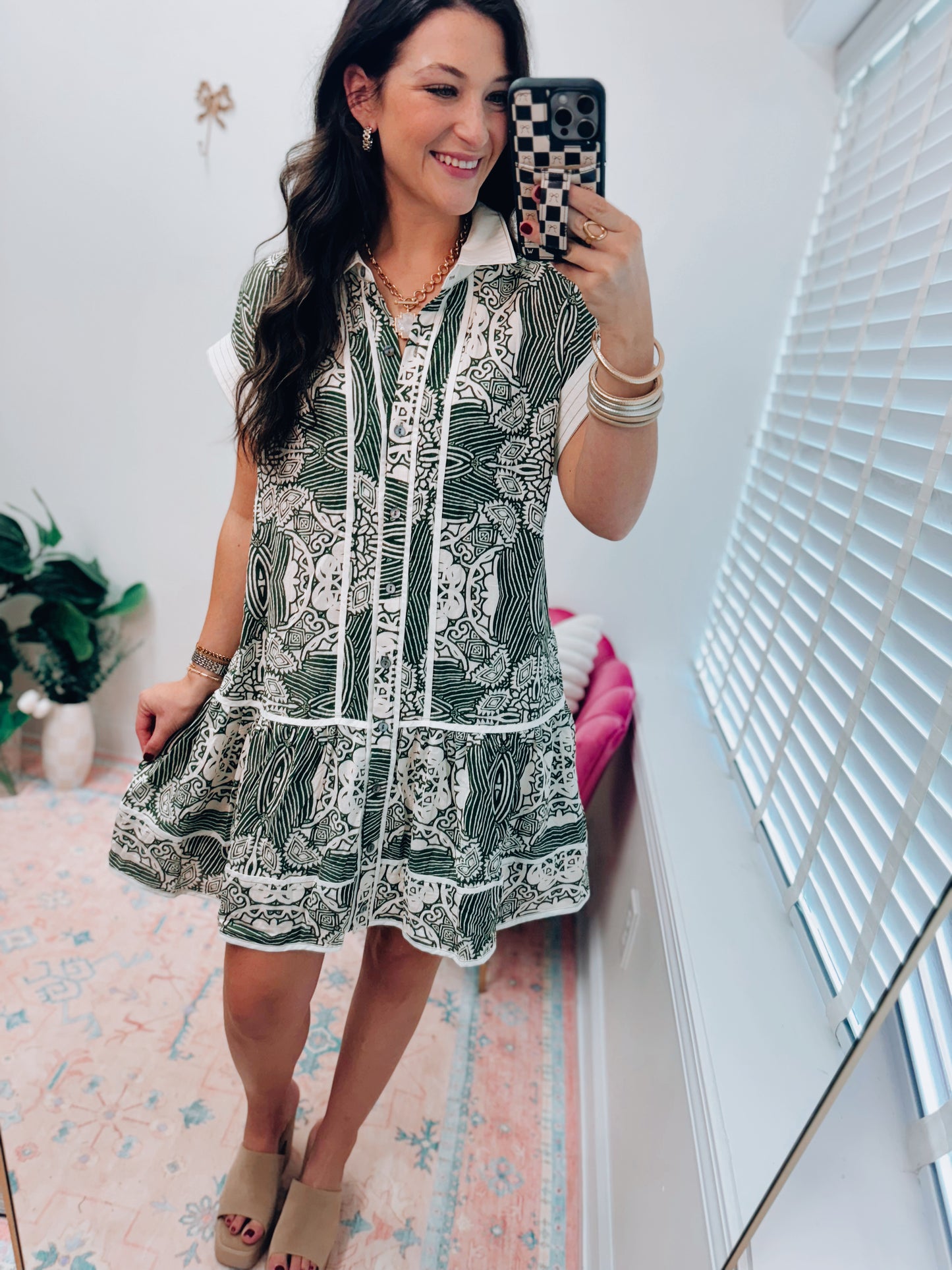 Timberline Olive Abstract Mini Dress