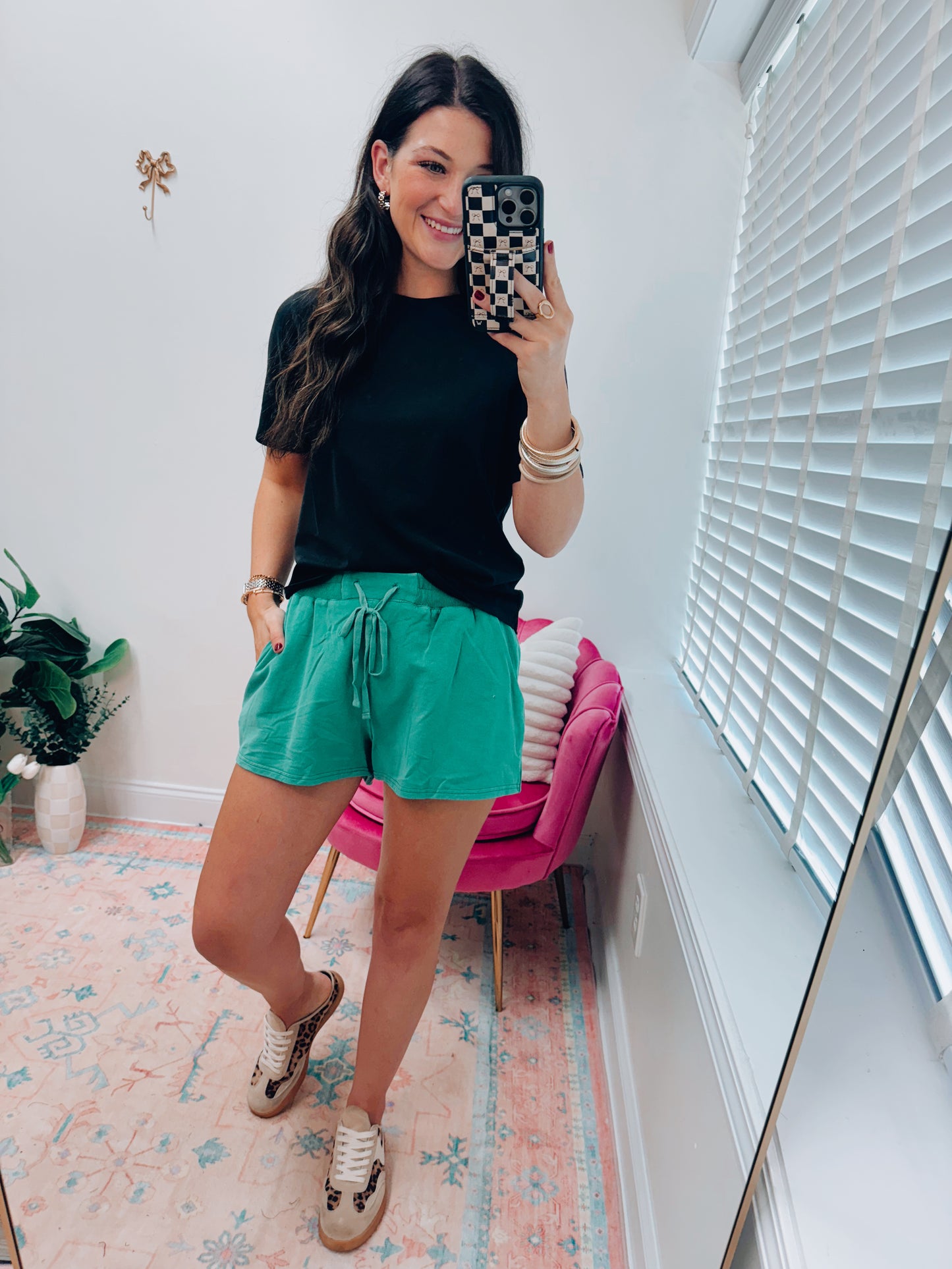 Mineral Washed Ribbed Patch Shorts - Green
