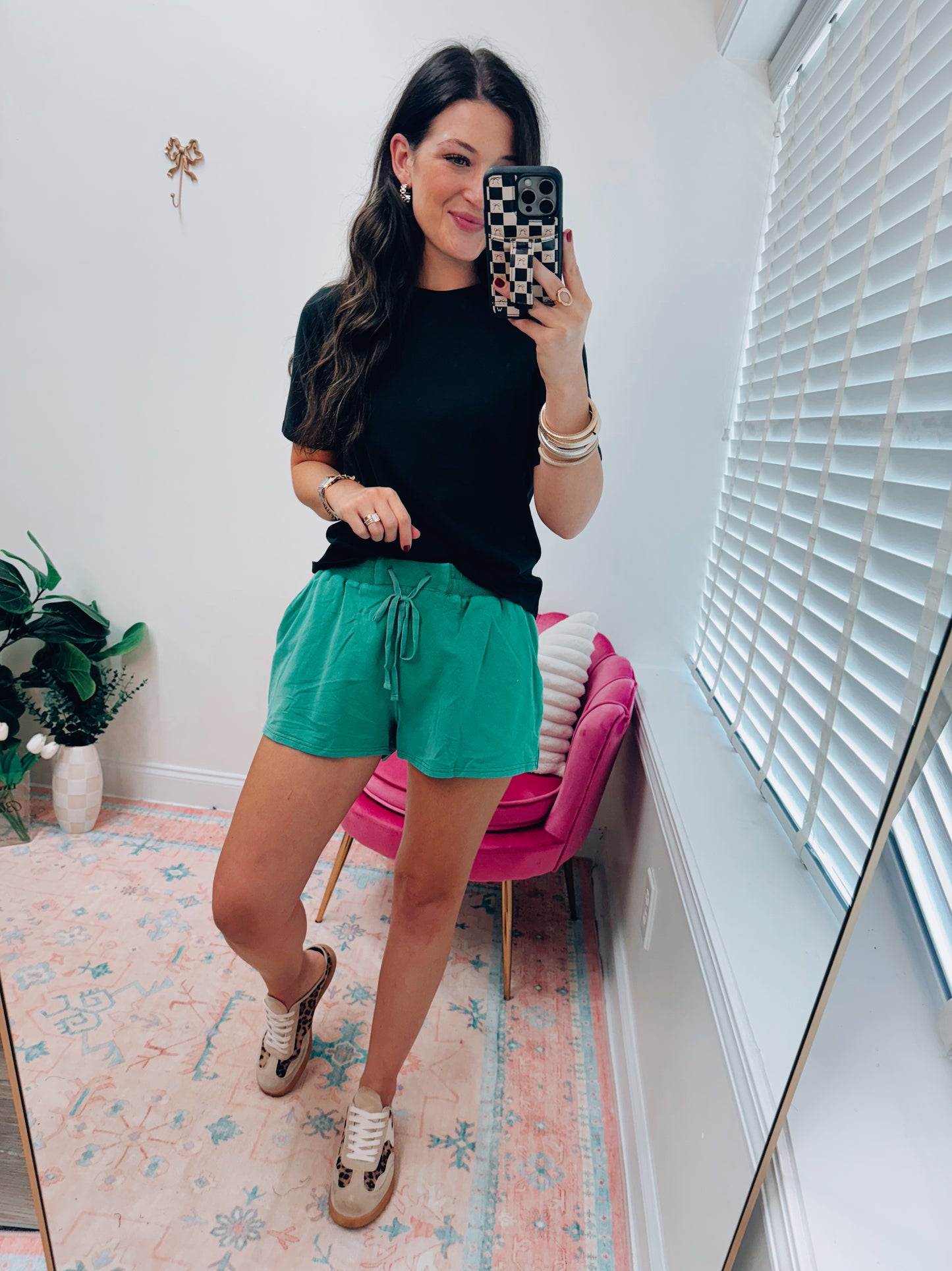 Mineral Washed Ribbed Patch Shorts - Green