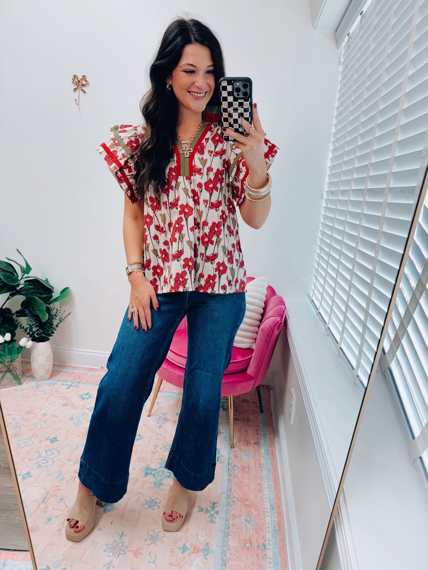 Terracotta Floral Ruffle Top