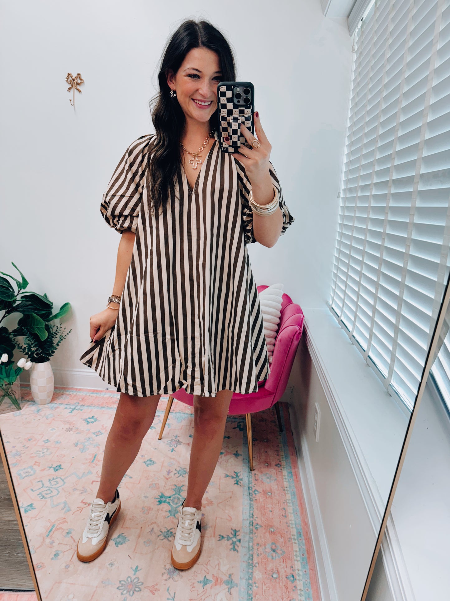 Ellery Striped Puff Sleeve Mini Dress