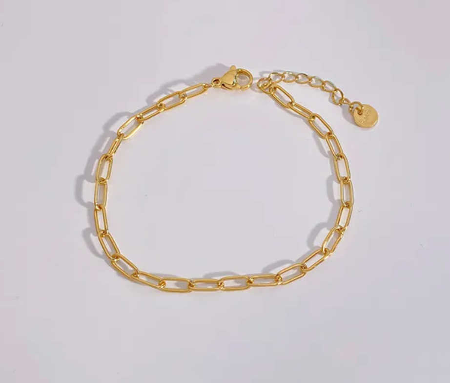 Gold Dipped 925 Stearling Silver Paper Clip Chain Bracelet