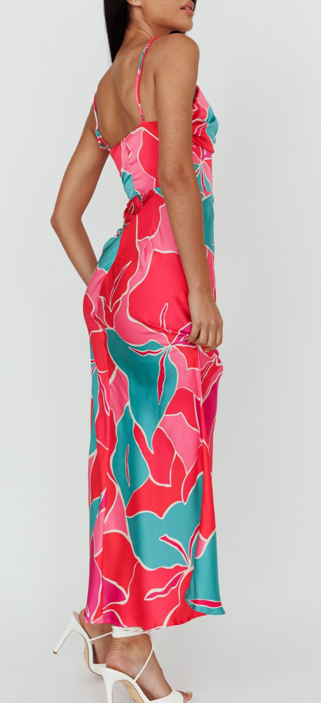 Mosiac Tropics Satin Maxi Dress