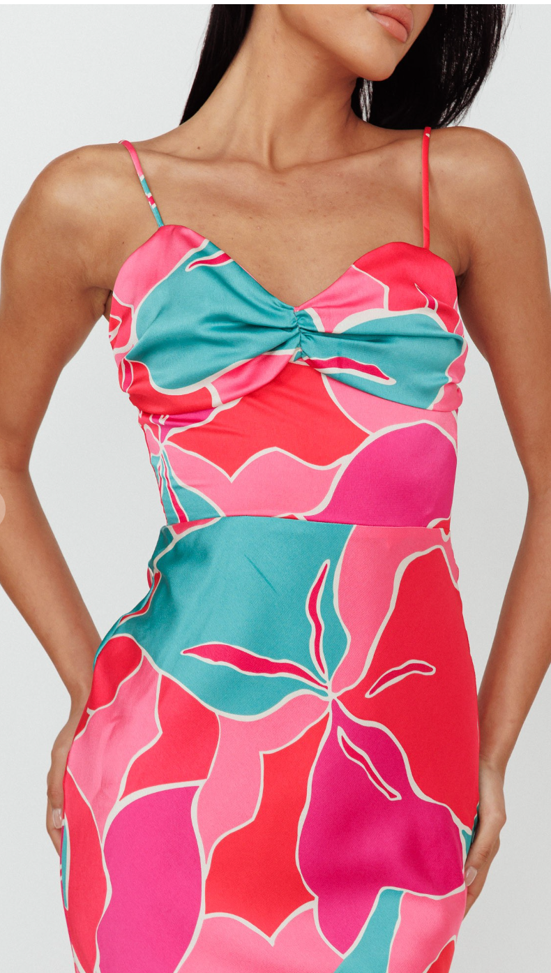 Mosiac Tropics Satin Maxi Dress