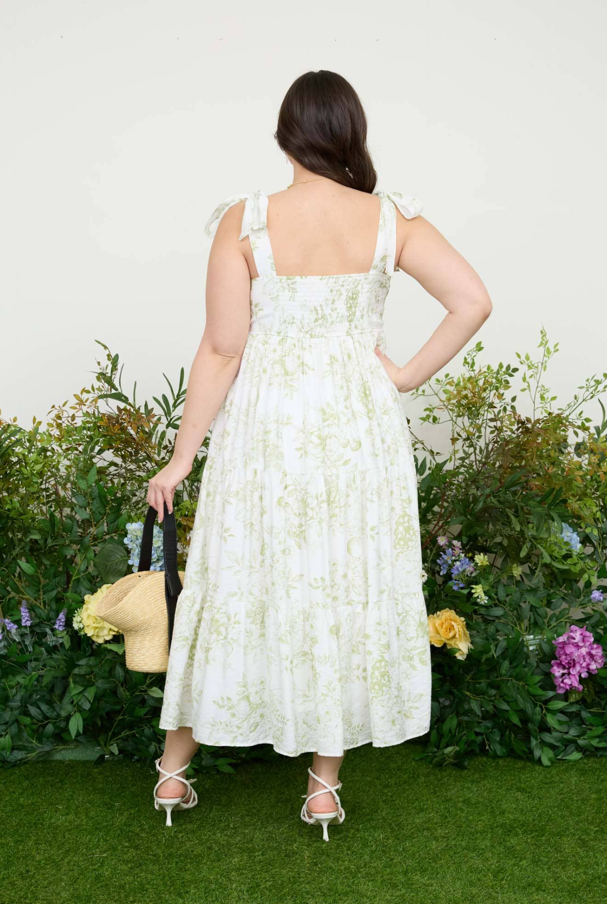 CURVY Fruit Blossom Tiered Midi Dress - Olive