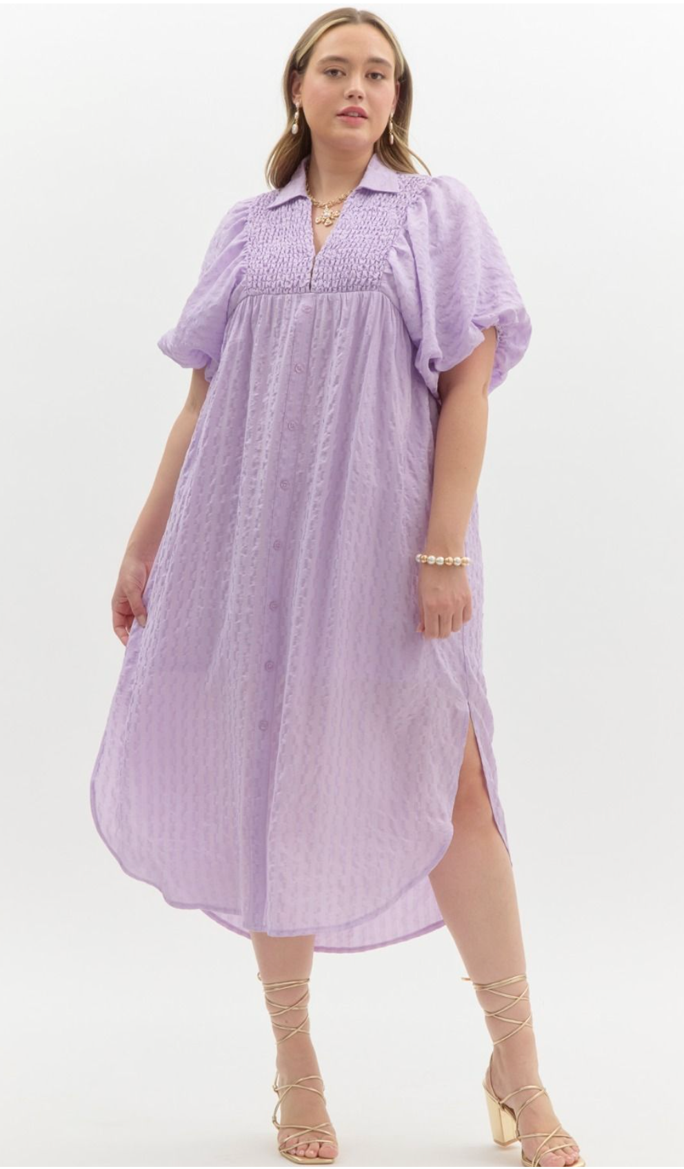 CURVY Lilac Ruched Midi Dress