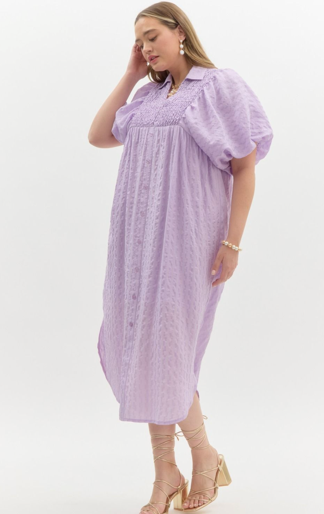 CURVY Lilac Ruched Midi Dress