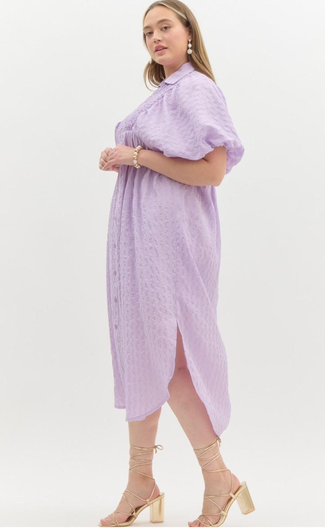 CURVY Lilac Ruched Midi Dress