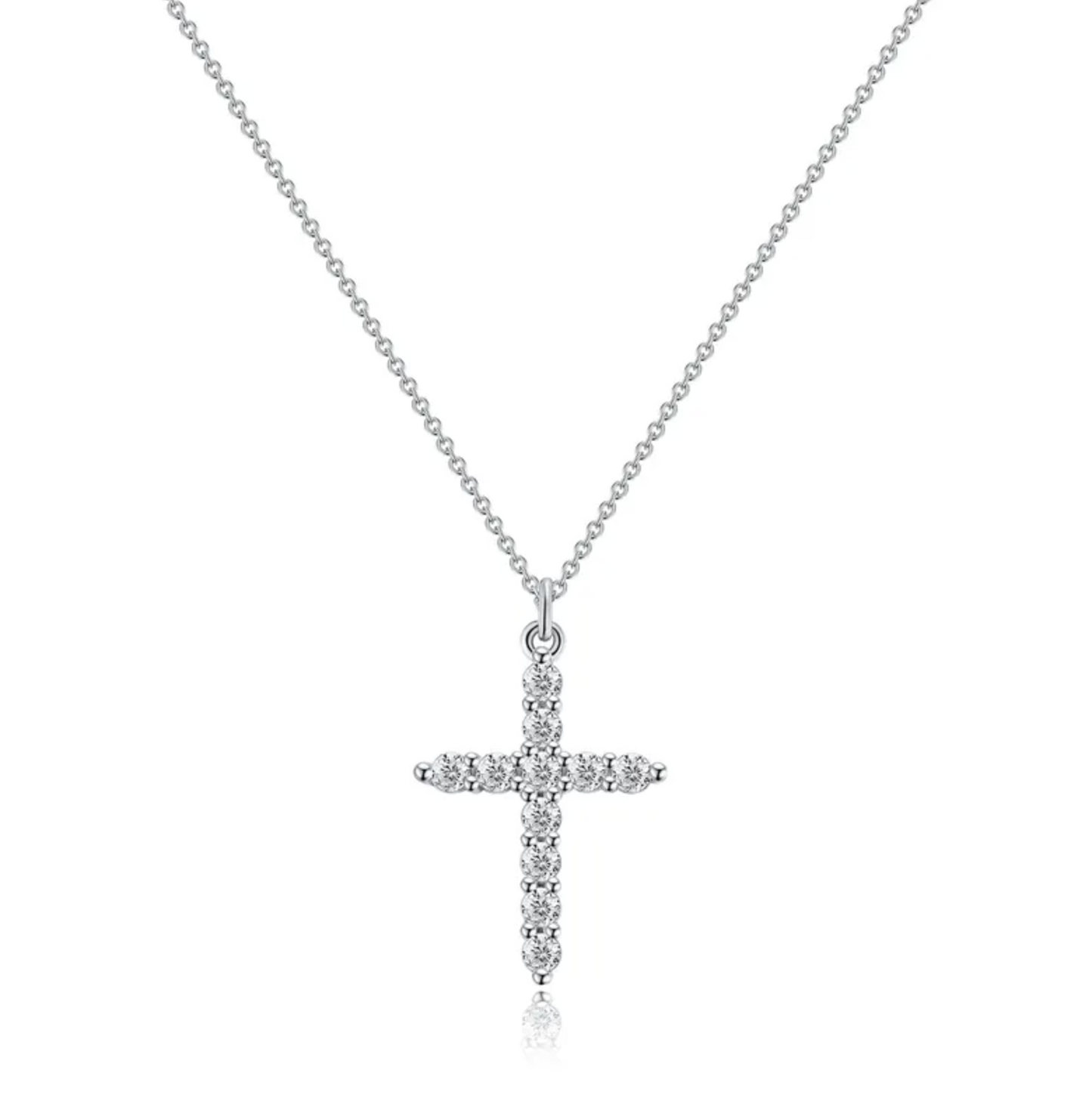 Stainless Steel Rhinestone Bezel Cross Necklace