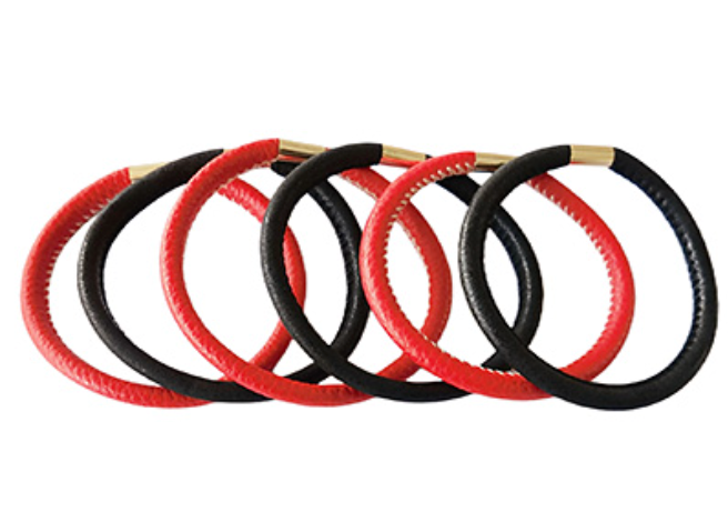 Game Day Leather Bracelet Stack - Red/Black