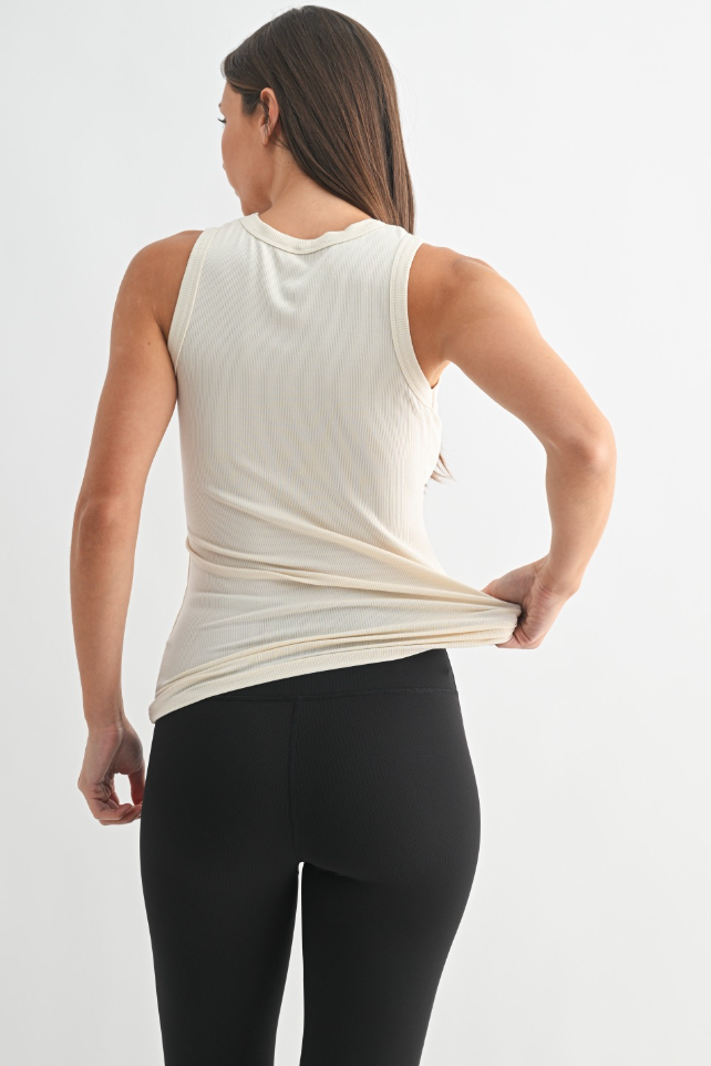 Essential Micro-Ribbed Athleisure Tank Top - Natural